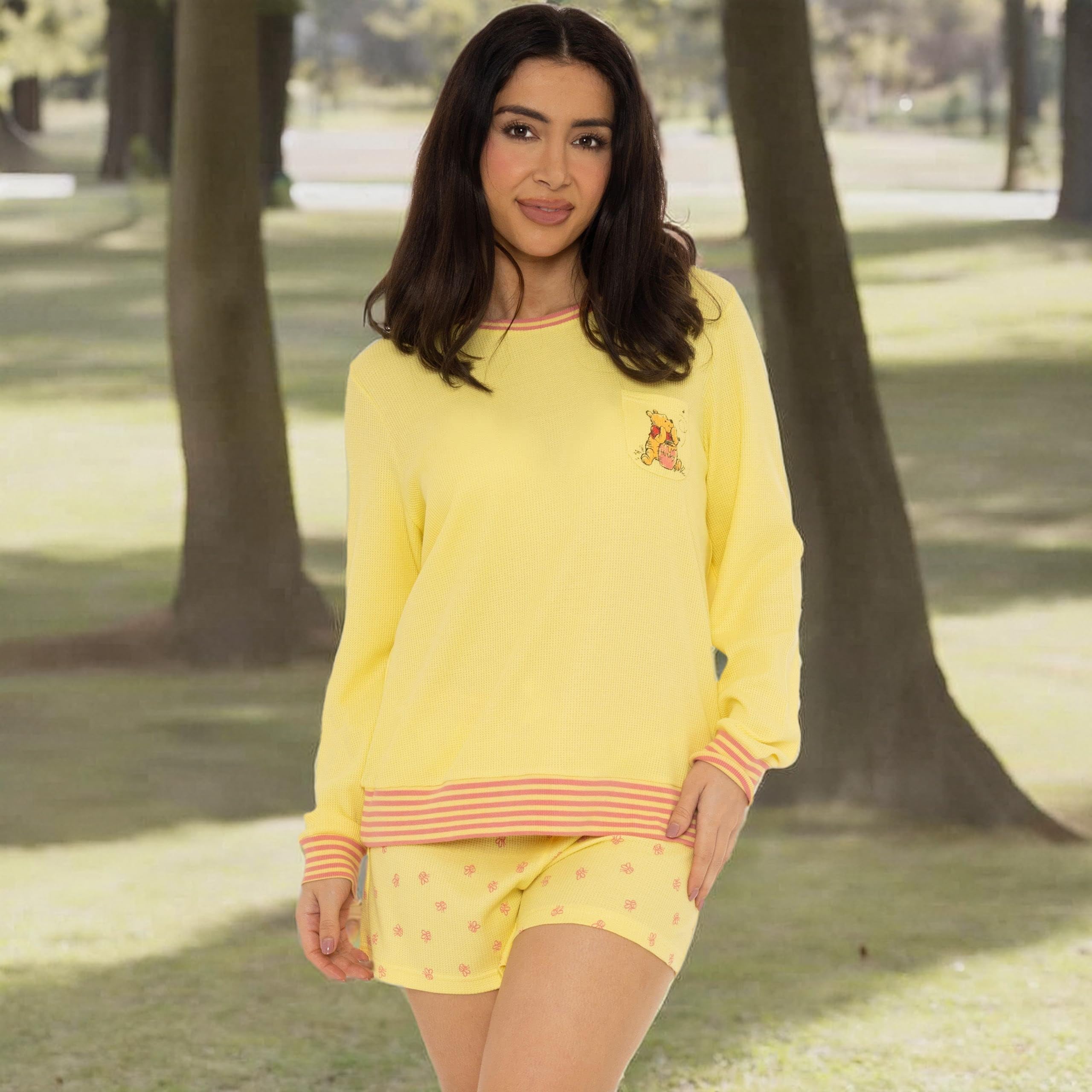 Disney Winnie The Pooh Women's Pajama Set - Tigger, Piglet & Eeyore Print Waffle-Knit Sleepwear for Women | Cozy Lounge & Sleepwear for Disney Fans