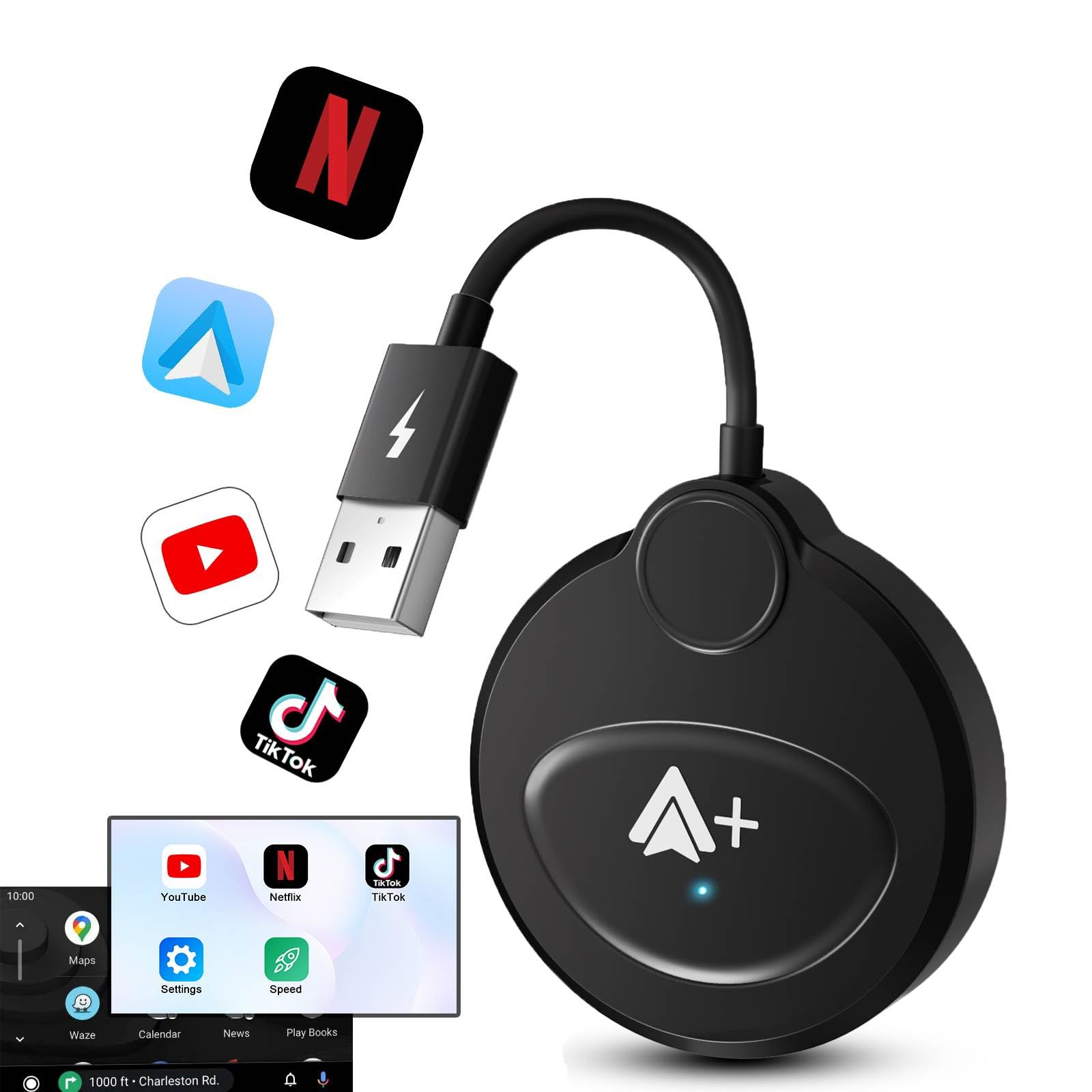Wireless Android Auto Car Adapter - Convert Wired to Wireless, Supports Netflix YouTube TikTok, Low Latency, Easy Installation (Black) | Perfect for Streaming Entertainment & Hands-Free Driving