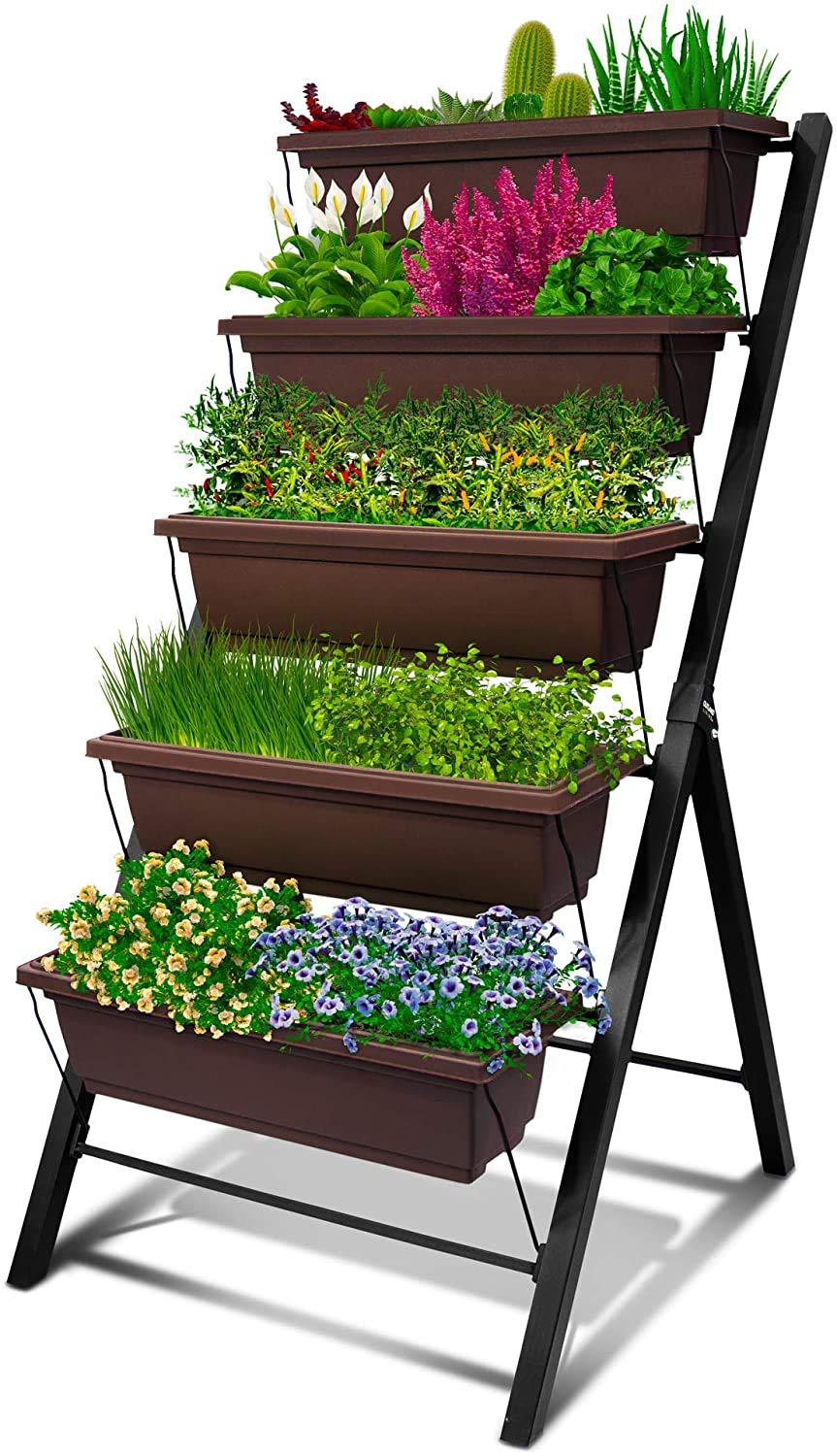 5-Tier 4Ft Vertical Raised Garden Bed - Food Safe Planter Box for Herbs, Vegetables & Flowers | Indoor & Outdoor Gardening Solution for Patio, Balcony, Greenhouse & Small Spaces
