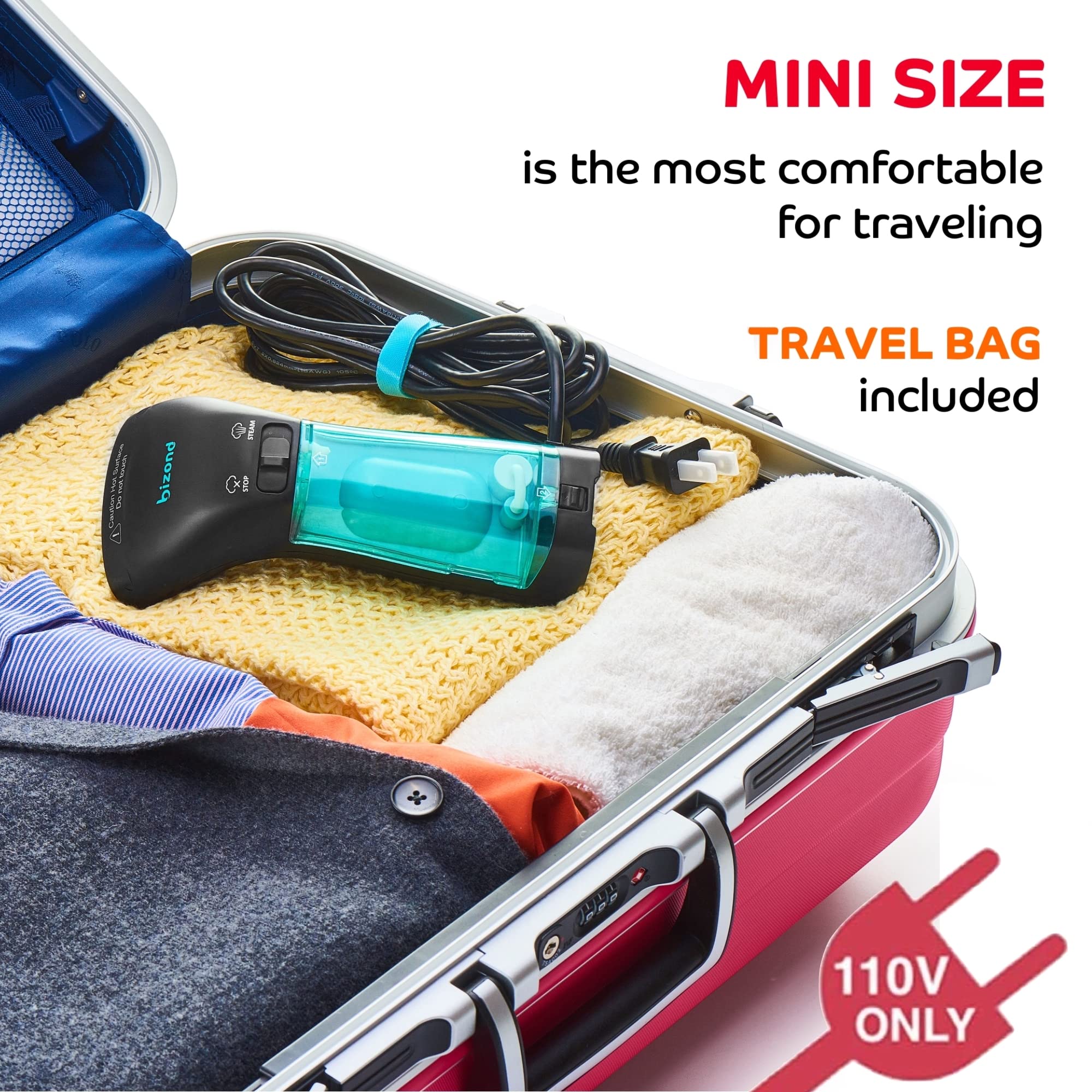 Portable Handheld Iron Travel Steamer for Clothes - Compact Mini Steamer for Clothing, Fabric & Curtains - No Spitting, Safe & Easy to Use - 110V Only - Perfect for Travel, Home & Office Use