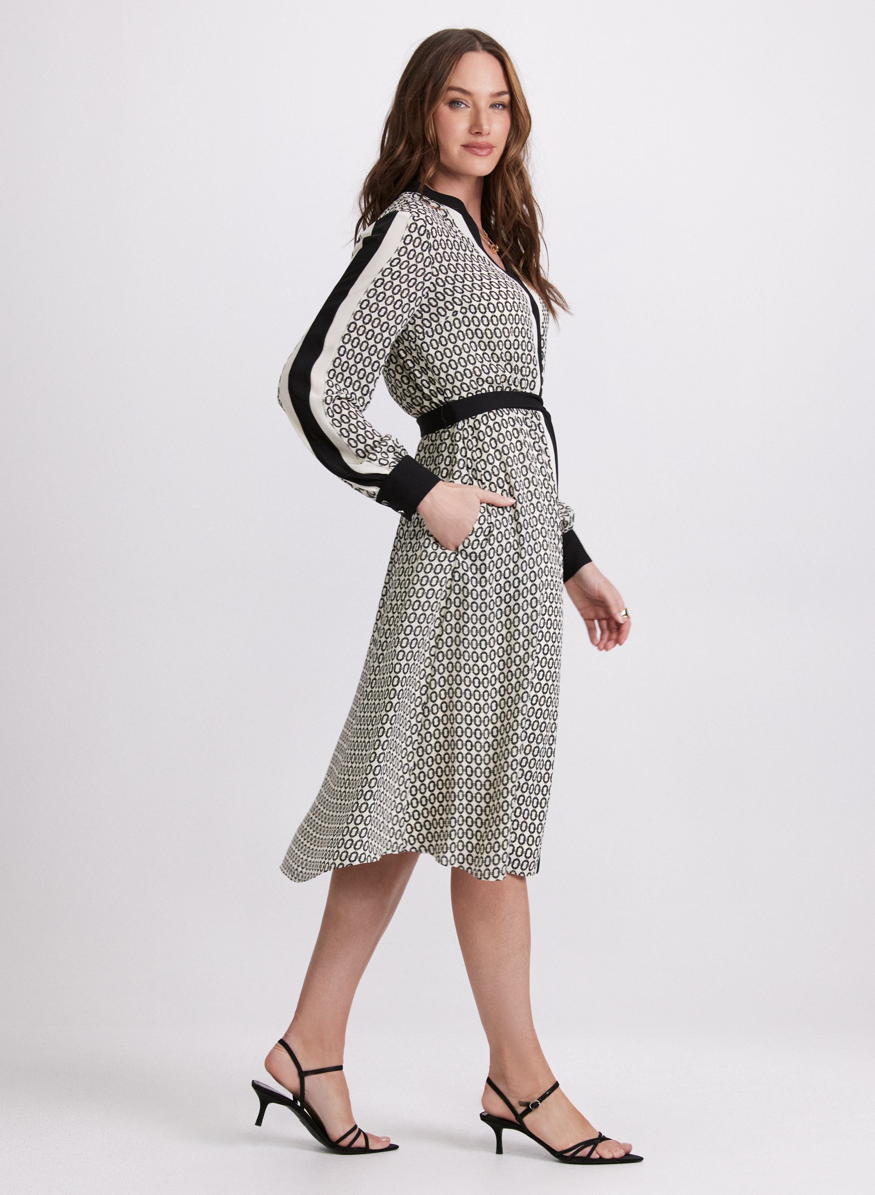 Stylish Contrast Geometric Print Dress for Women - Trendy Floral Pattern A-Line Dress for Casual Outings, Parties & Office Wear