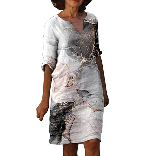 Plus Size Vintage Print Grandma Dress for Women - Half Sleeve V-Neck Loose Knee-Length Midi Dress | Casual Comfort Wear for Daily Outings, Tea Parties & Family Gatherings