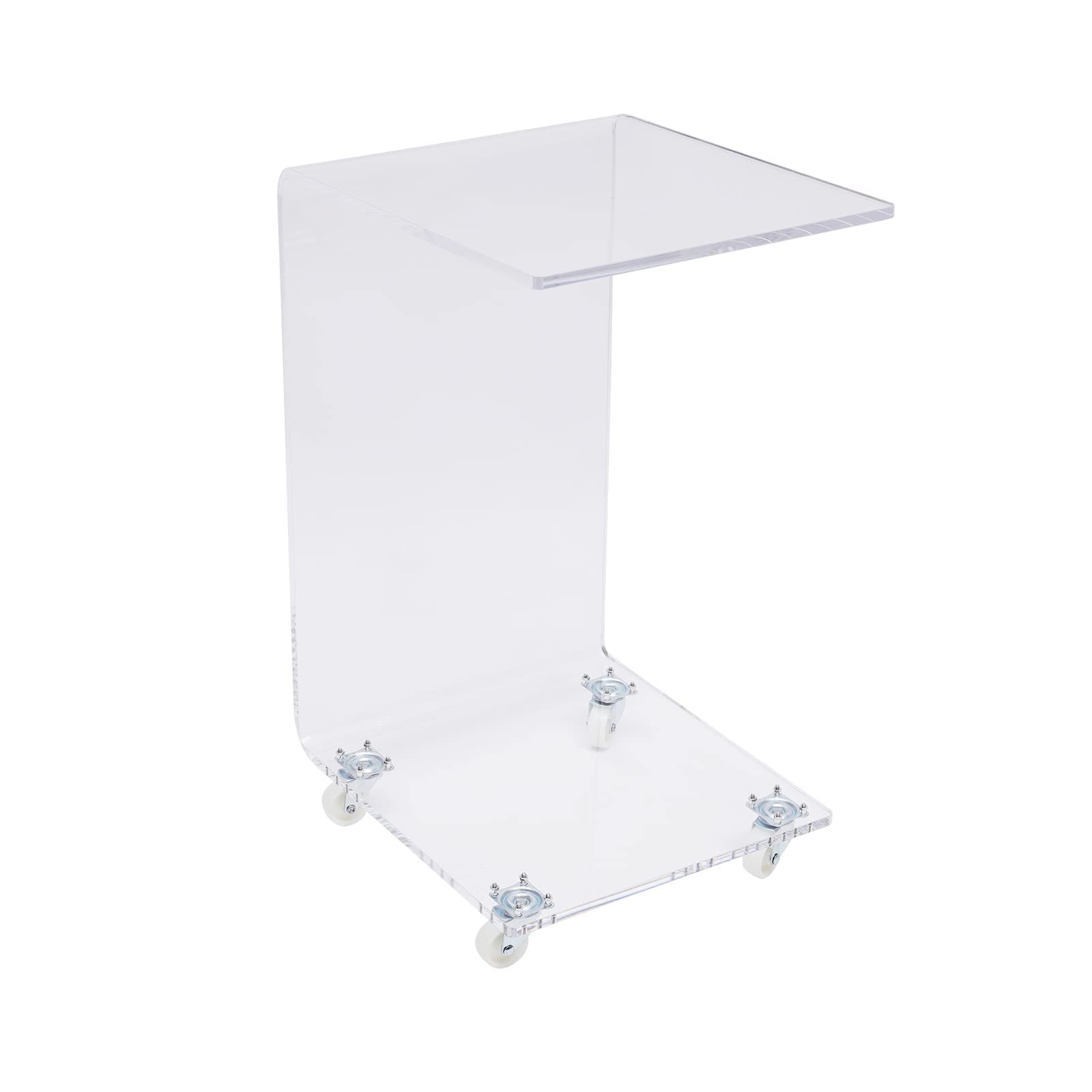 Clear Acrylic C-Shaped End Table - Portable Rolling Side Table for Sofa, Bed, Office | Snack Table, Laptop Desk, Coffee Table | Modern Home & Office Furniture for Small Spaces