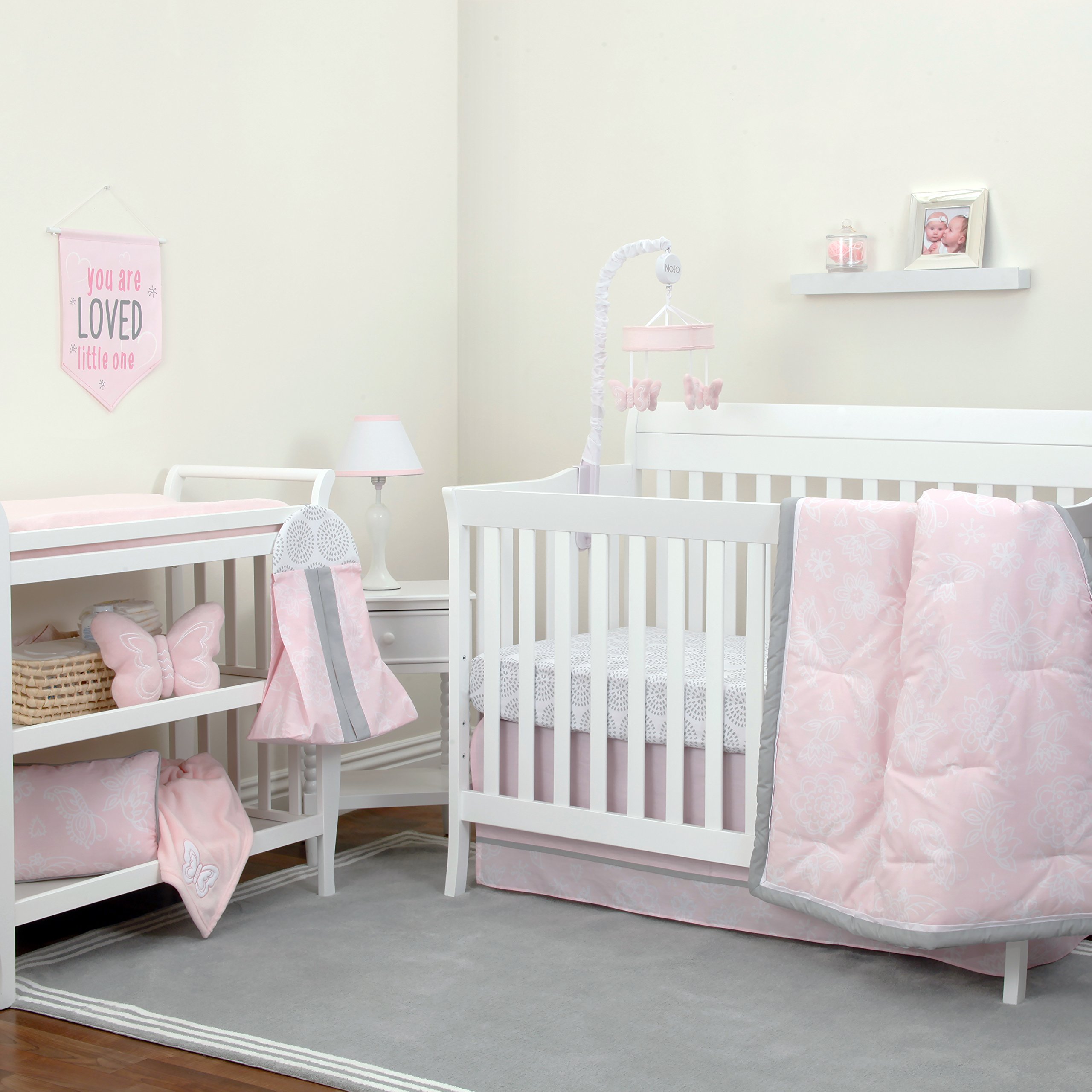 NoJo Dreamer Pink & Grey Floral 8-Piece Comforter Set - Queen Size Bedding for Girls' Room, Teen Bedroom & Dorm Decor