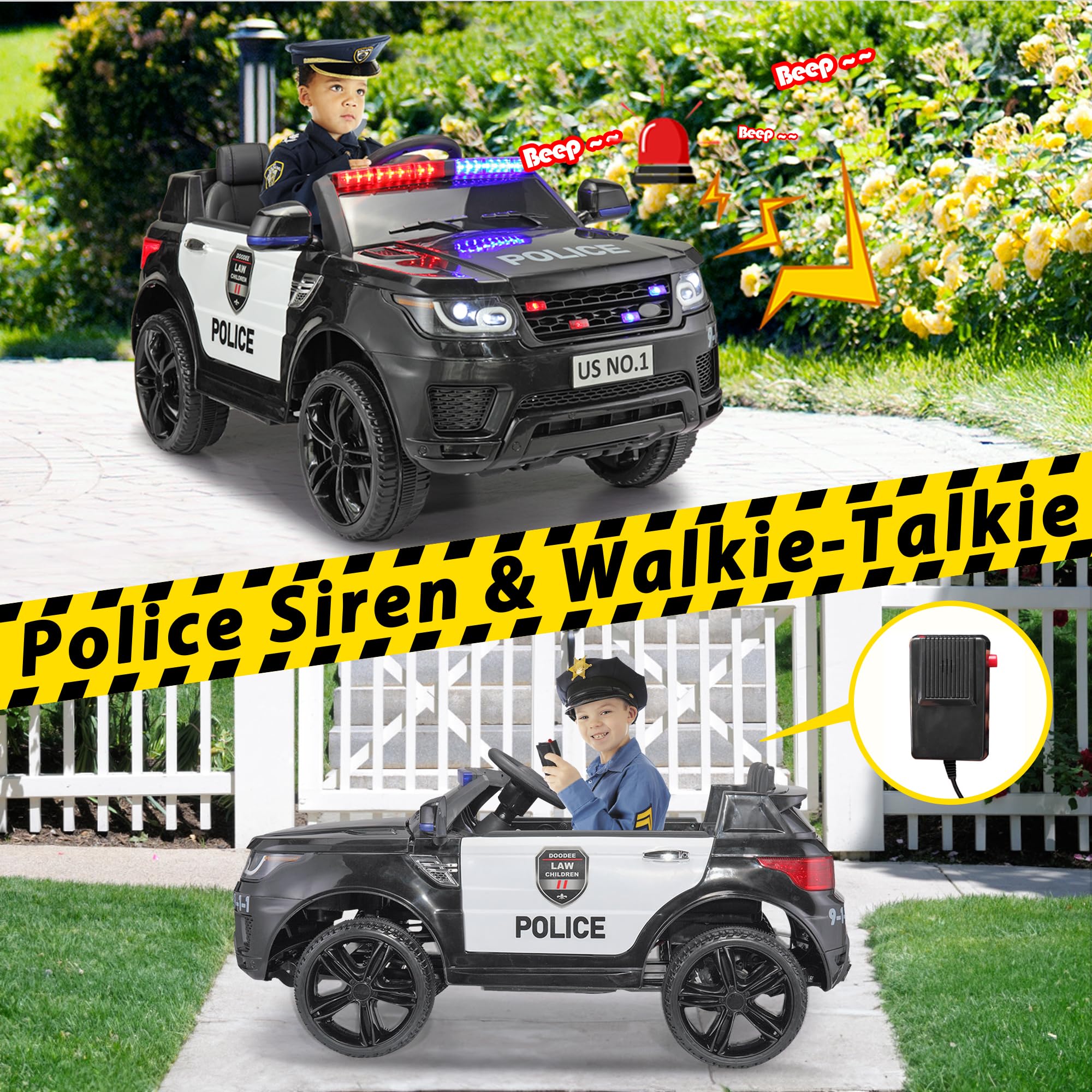 TOBBI 12V Electric Police Car Ride-On Toy for Kids Ages 3-6 - Remote Control & Parental Control, Realistic Lights & Siren, Large Police Vehicle Toy for Boys & Toddlers - Perfect for Indoor Play, Outdoor Adventures & Pretend Play as Little Officers (Black)
