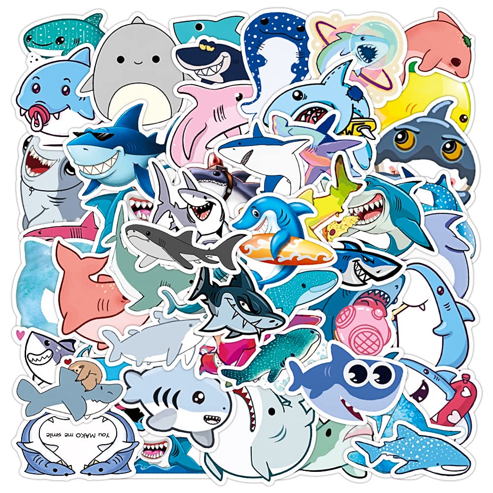 50-Piece Shark Stickers Pack - Colorful Waterproof Vinyl Decals for Laptop, Skateboard, Phone, Water Bottle & Luggage - HD Cute DIY Themed Decorations for Kids, Teens & Adults - Perfect for School, Office, Travel & Home Decor