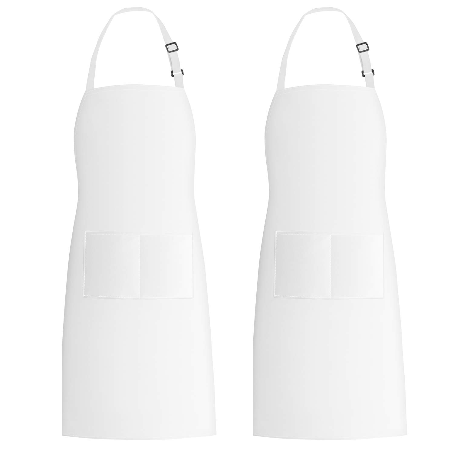 Xornis 2 Pack White Bib Aprons with 2 Pockets - Adjustable Chef Apron for Cooking, Baking & BBQ - Perfect for Kitchen, Restaurant & Outdoor Grilling