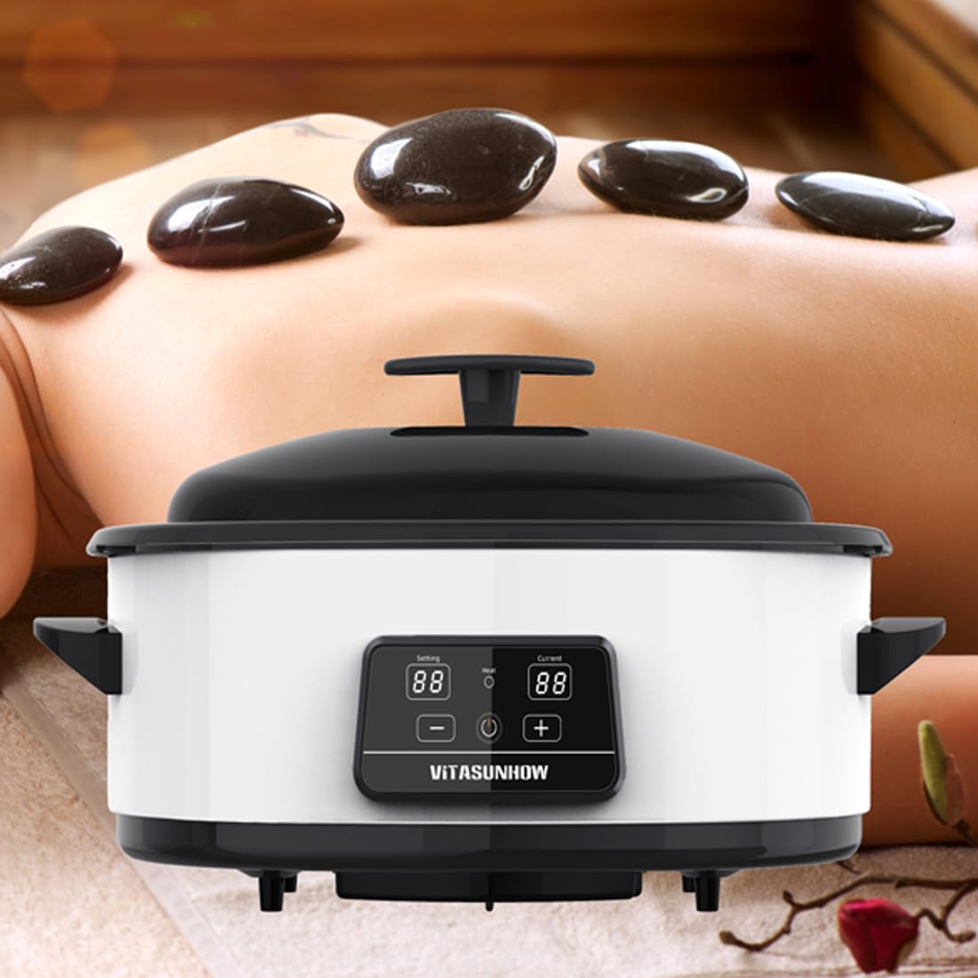 Hot Stone Massage Warmer - 6 Quart Adjustable Temperature Control Heating Device for Spa & Therapy (KA-6QD) | Perfect for Professional Massage, Relaxation & Pain Relief