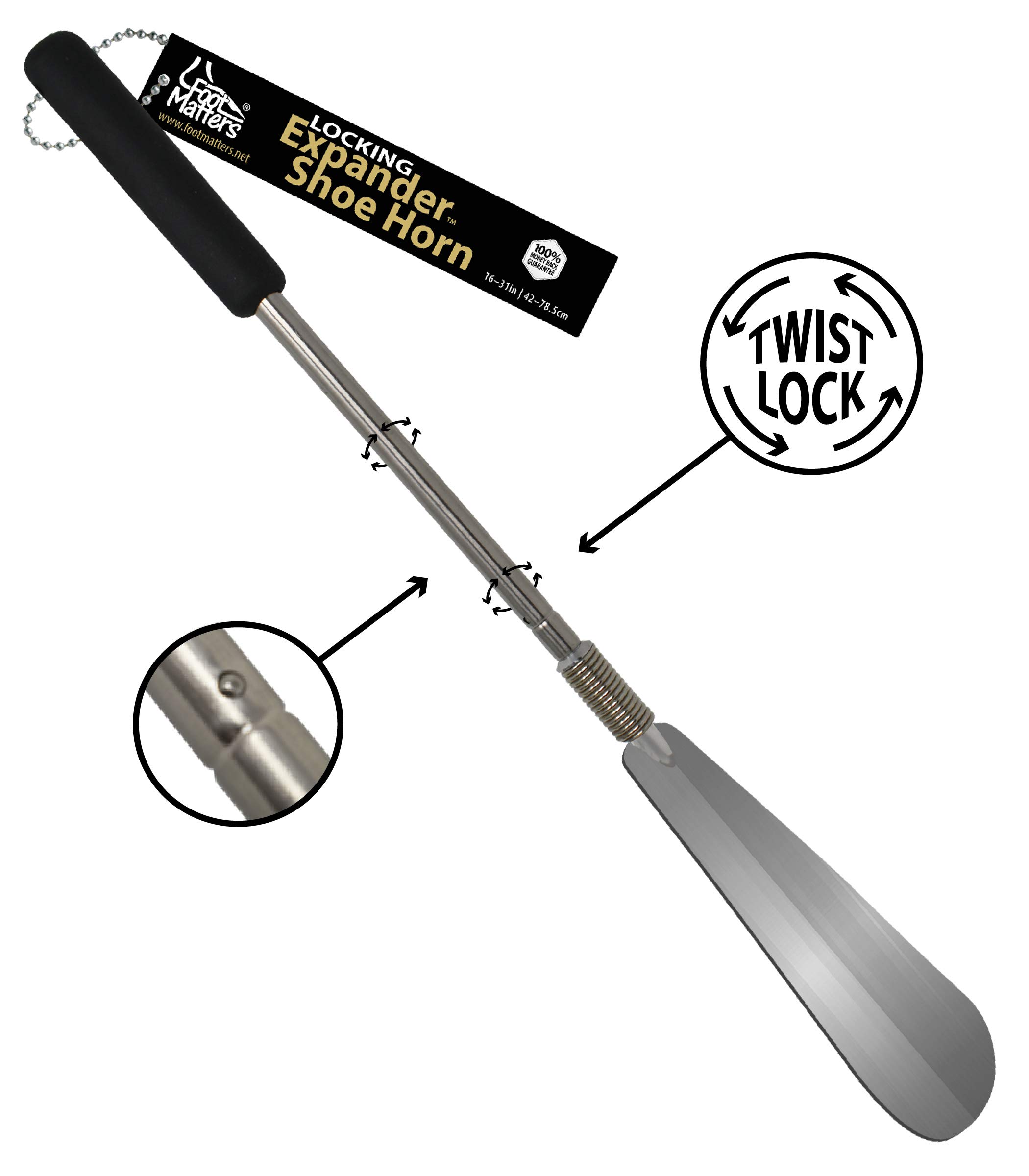 FOOTMATTERS Extra Long Shoe Horn with Twist Lock - Extends 16-31 Inches - Durable Shoe Helper for Seniors & People with Mobility Issues - Perfect for Putting On Shoes Without Bending