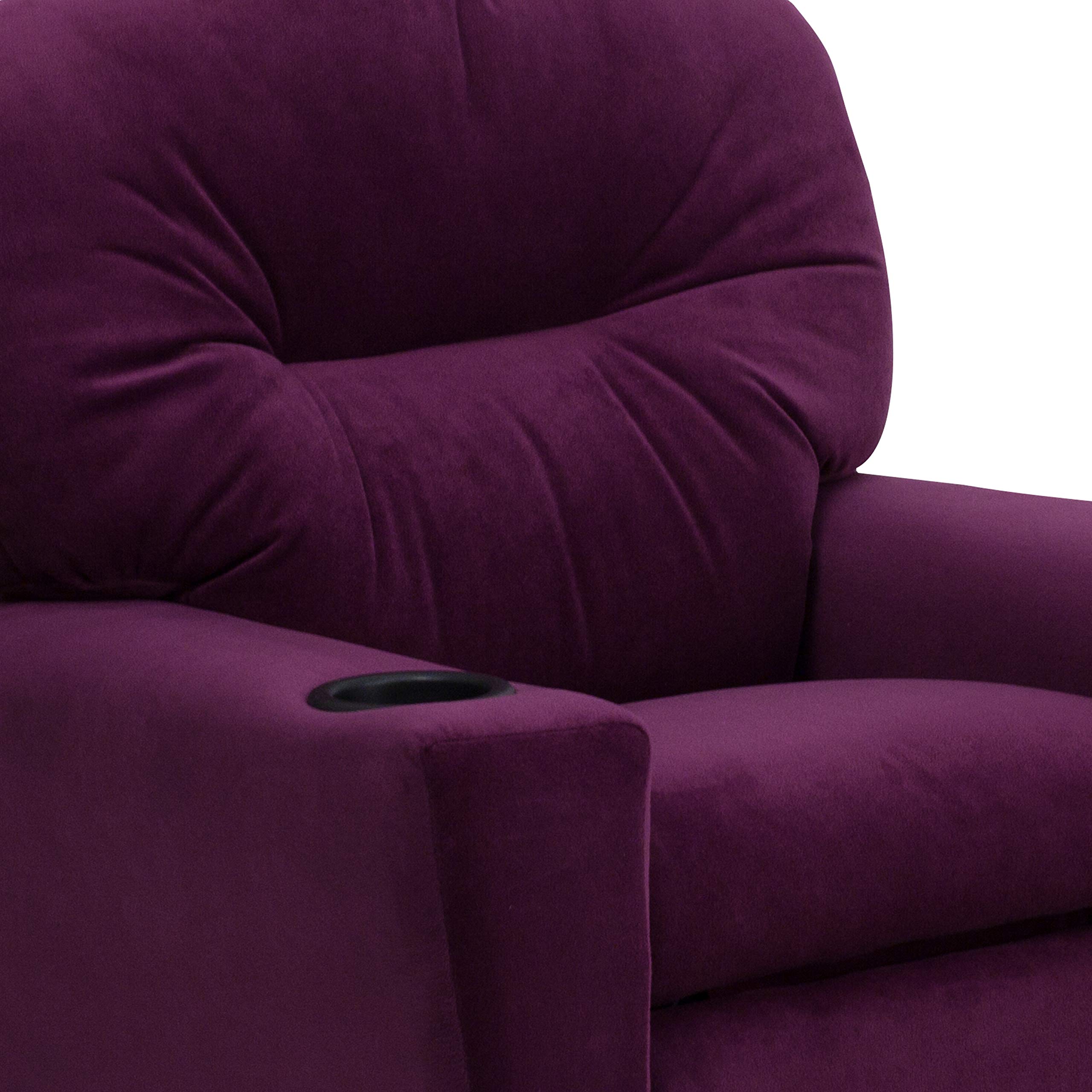 Emma & Oliver Purple Microfiber Kids Recliner Chair with Cup Holder - Comfortable Children's Lounge Chair for Bedroom, Playroom & TV Watching