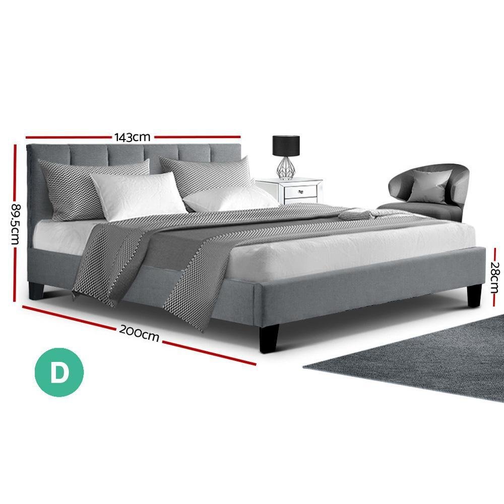 Alma Bed Grey & Gray Bonnell Spring Mattress - Medium Firm Support - Double Package Set for Guest Room & Master Bedroom