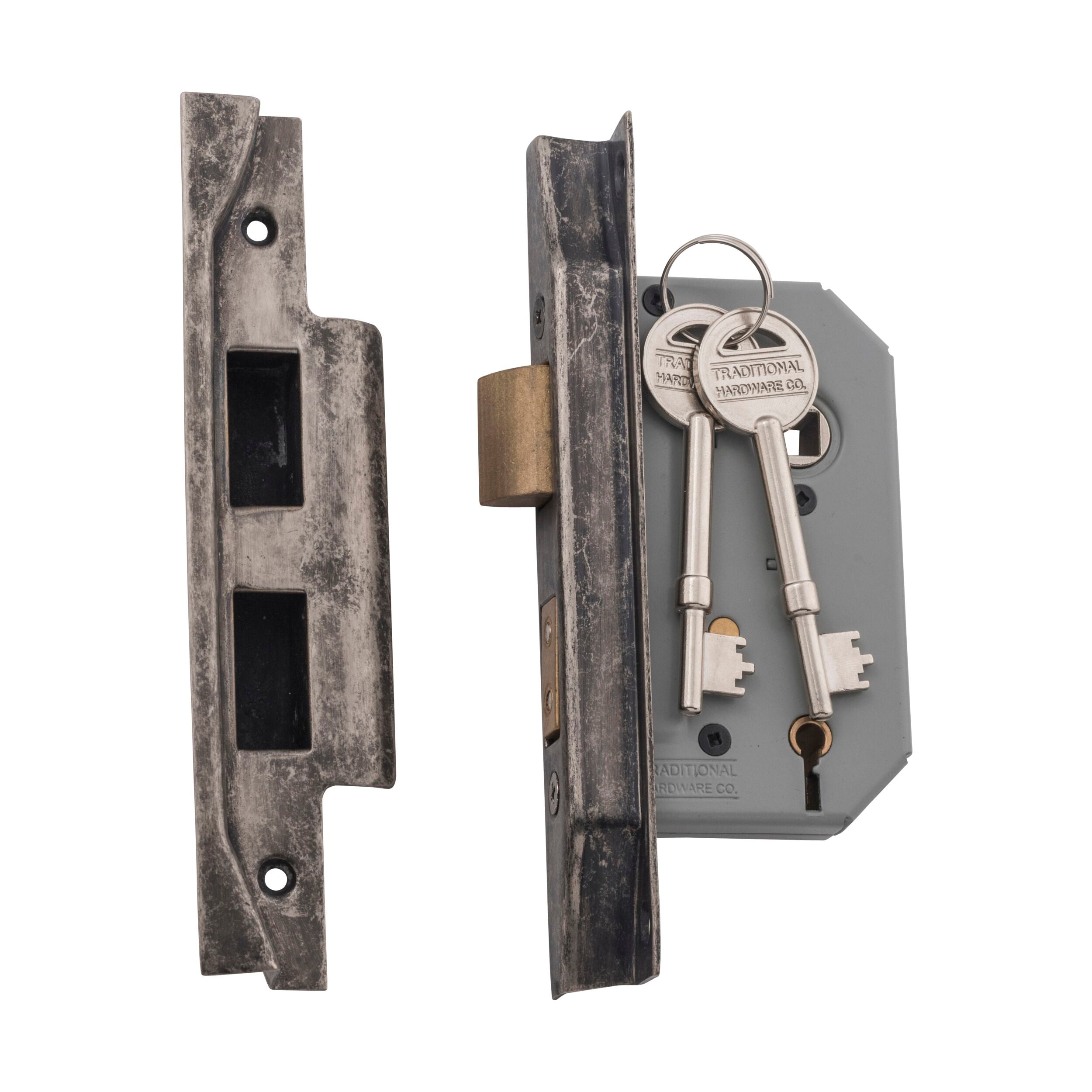 5 Lever Mortice Lock - CTC57mm Backset, 46mm Rebated Rumbled Nickel Finish | High Security Door Lock for Home & Office Use