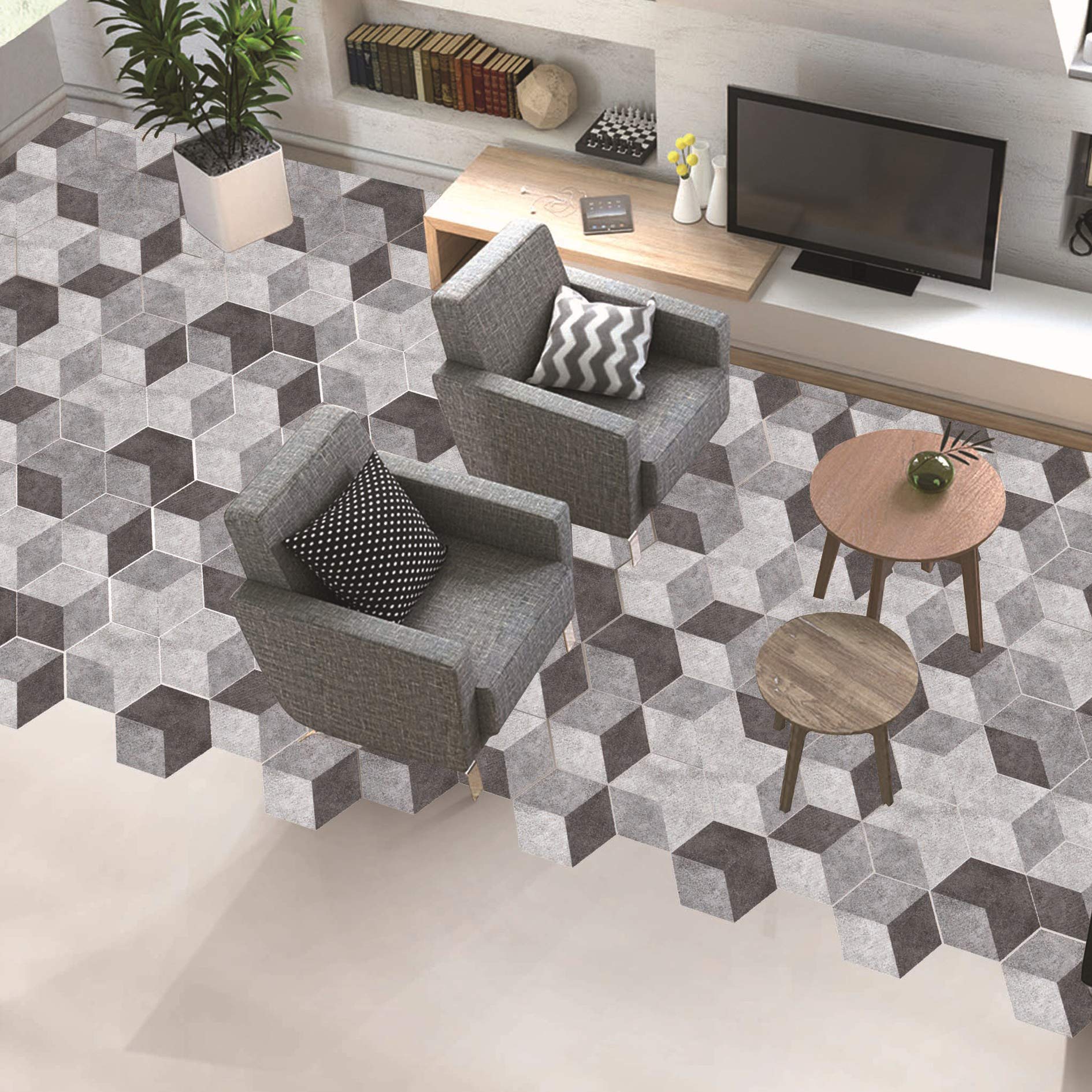 Hexagon Concrete Tile Stickers - Industrial Cement Style Grey Peel and Stick Floor Tiles for Bathroom, Kitchen, Home - Anti-Skid & Durable DIY Wall Decals | Perfect for Home Renovation, Rental Upgrades & Commercial Spaces