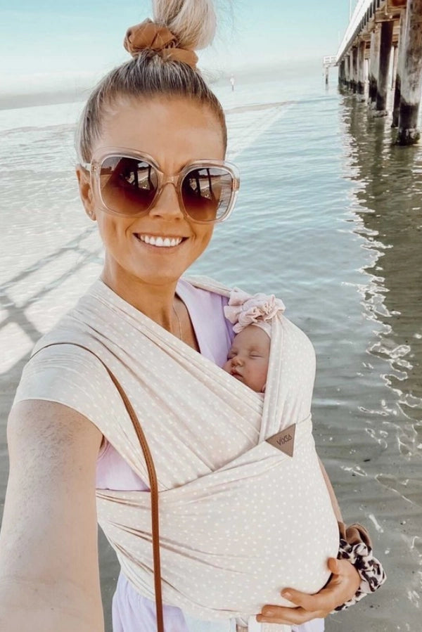 VIXSA Baby Wrap Carrier - Soft & Breathable Infant Sling for Newborn to Toddler (0-24 Months) - Hands-Free Baby Carrier for Nursing, Shopping & Outdoor Activities - Pearl Color