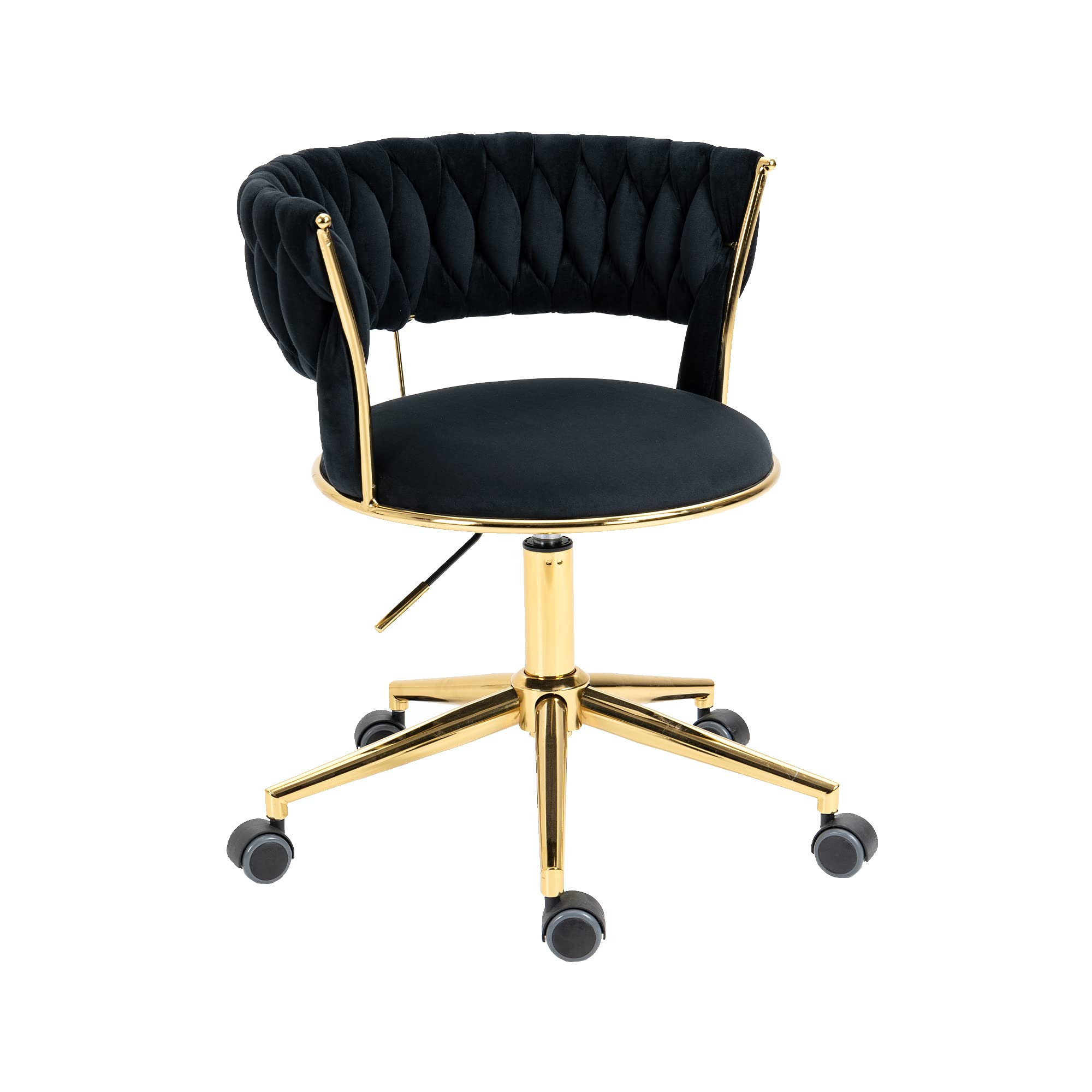 Velvet Office Chair - Ergonomic Swivel Desk Chair with Adjustable Height, Arms & Wheels - Upholstered Computer Task Chair for Home Office, Gaming & Makeup Station - Black Velvet Fabric with Metal Base