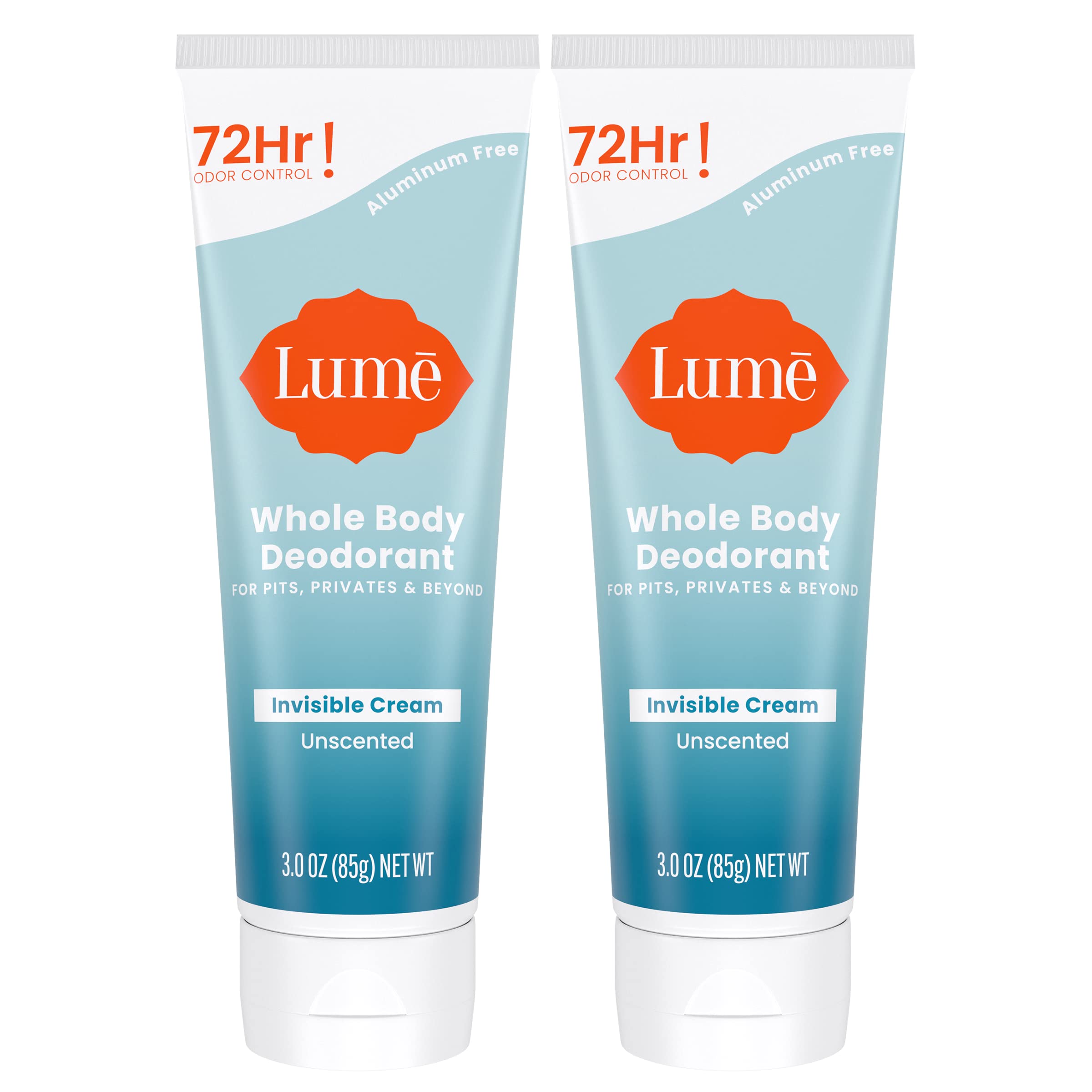 Lume Whole Body Deodorant Cream - Unscented, Aluminum & Baking Soda Free - 72 Hour Odor Protection - 3oz (2-Pack) - Safe for Sensitive Skin - Ideal for Gym, Travel & Daily Use