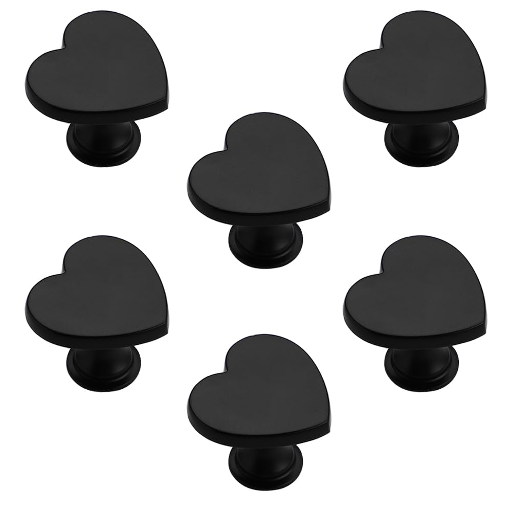 6-Piece Heart-Shaped Black Cabinet Knobs & Drawer Pulls - Matte Finish Kitchen Cabinet Hardware for Wardrobe, Dresser, Wine Cabinet - Perfect for Bedroom, Bathroom & Home Decor Upgrade