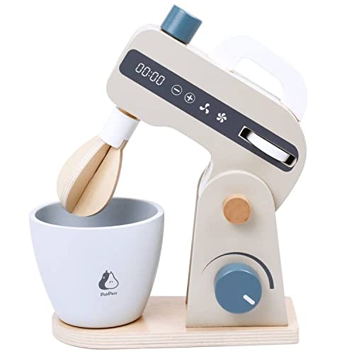 PairPear Wooden Play Food Stand Mixer - Pretend Bake Cookies Playset, Multi-Function Toy Kitchen Accessories for Kids Ages 3+ - Perfect for Role Play & Early Learning Activities