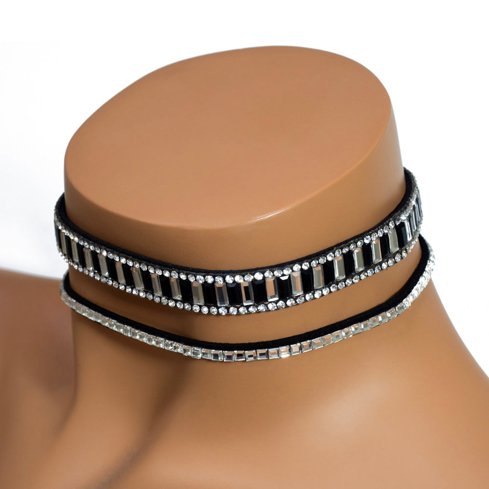 Crystal Avenue Double Diamante Rhinestone Choker Necklace Set - 2 Pack Elegant Jewelry for Women, Perfect for Parties, Weddings & Special Occasions