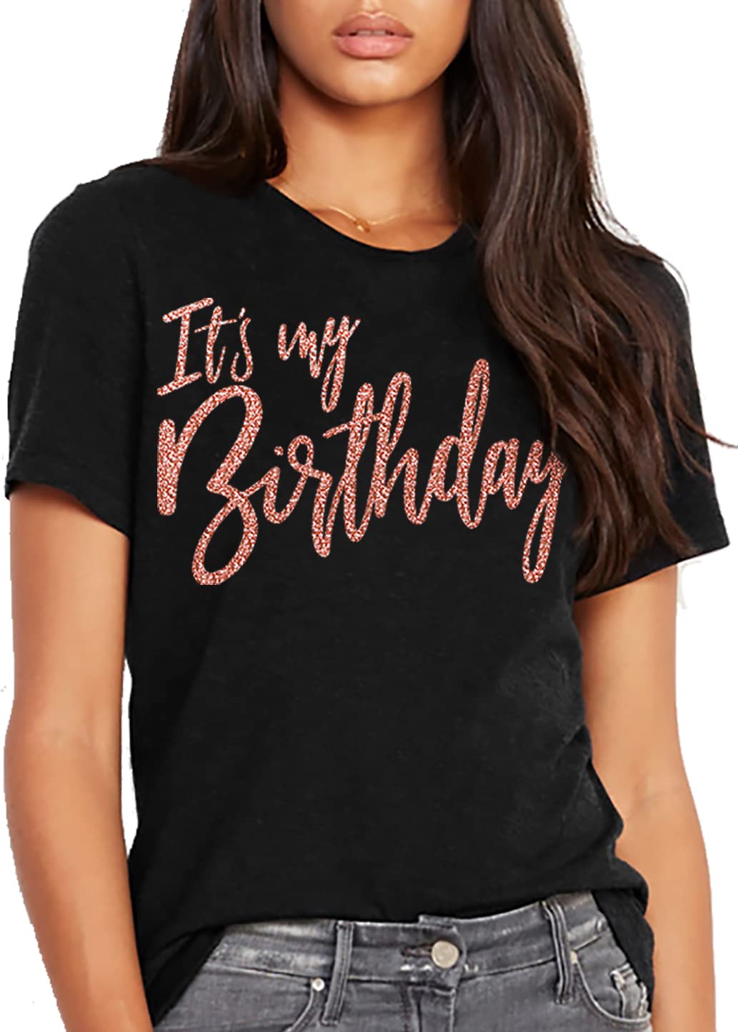 Women's Birthday Squad T-Shirt - Glam Rose Gold Party Tee - Black Small - Fun Group Outfits for Girls' Night Out & Bachelorette Parties