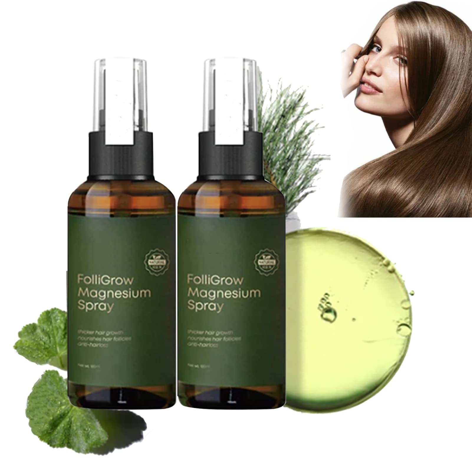 Folligrow Magnesium Hair Growth Serum Spray for Hair Regrowth & Loss Prevention – Grapefruit Essential Oil Formula to Nourish Dry Damaged Hair (2 Pack) | Daily Scalp Treatment & Thinning Hair Solution