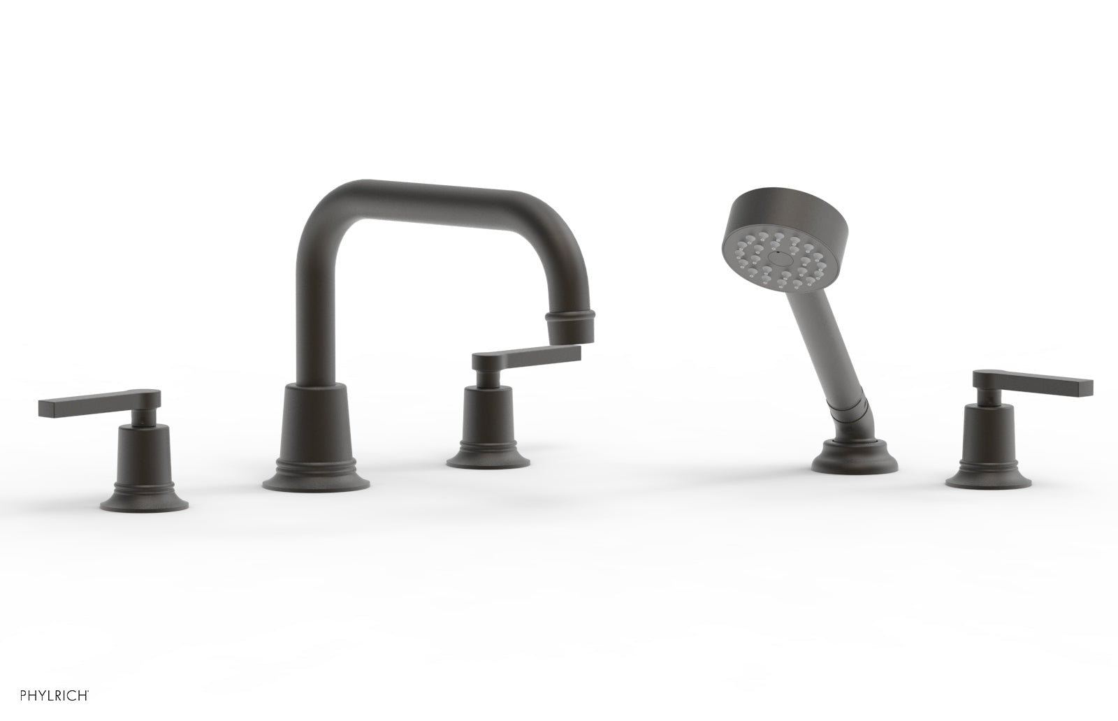 HEX MODERN 3-Piece Deck Mount Tub Faucet Set with Hand Shower and Lever Handles - Matte Black Finish for Bathroom & Shower Installation (Model 501-53) | Perfect for Modern Home Renovation and Spa-Like Bathing Experience