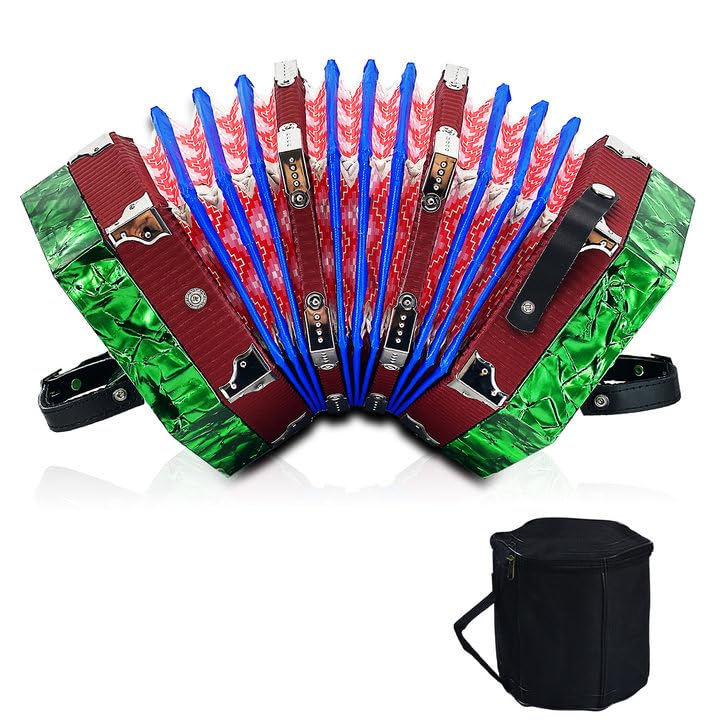 20-Key Professional Concertina Accordion for Adults & Beginners - Adjustable Hand Straps, Green - Perfect for Folk Music, Irish Sessions & Live Performances