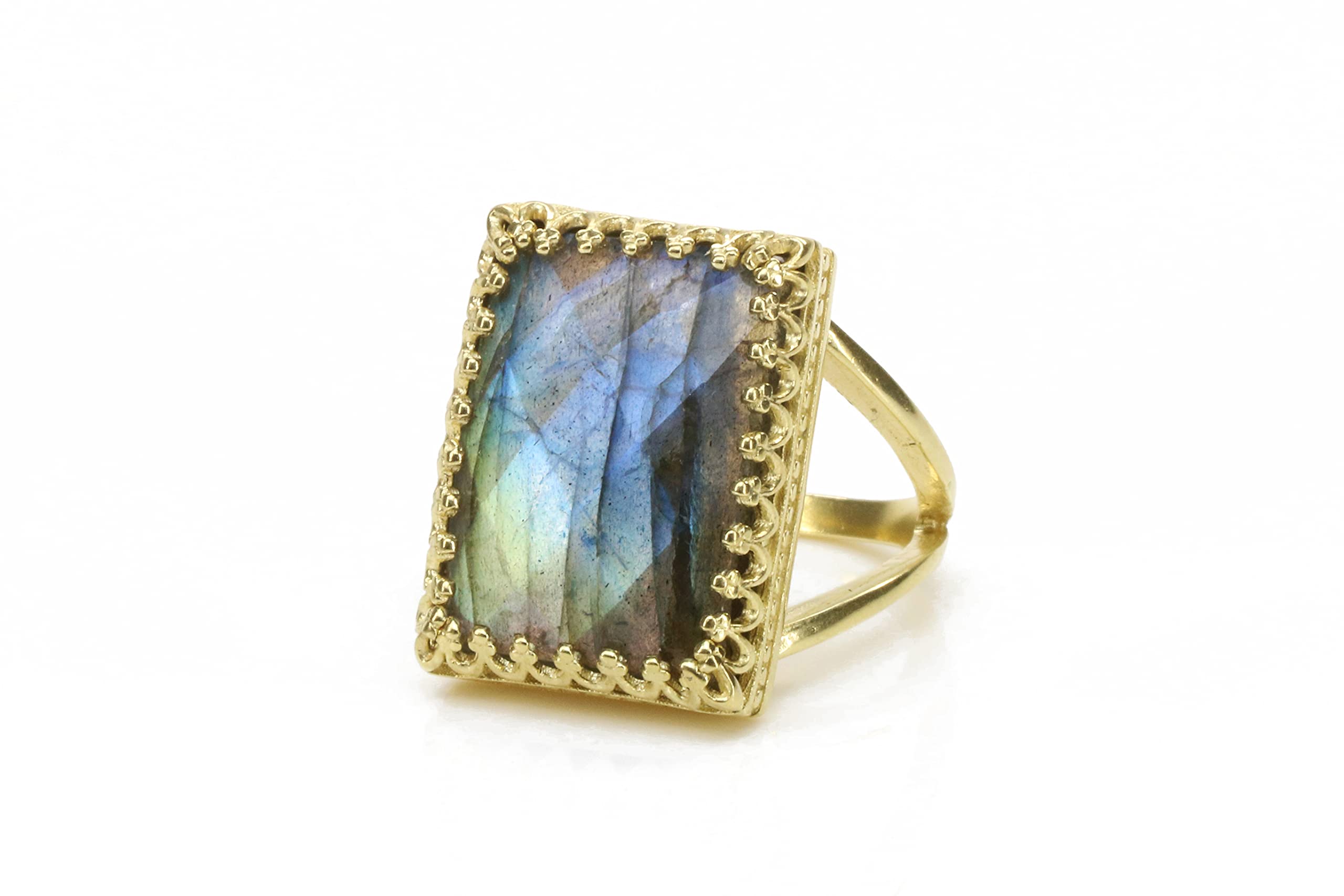 Handmade Labradorite Statement Ring in 14k Gold-filled Band | Sizes 3-12.5 | Elegant Jewelry Gift with Fancy Box | Perfect for Weddings, Parties & Special Occasions