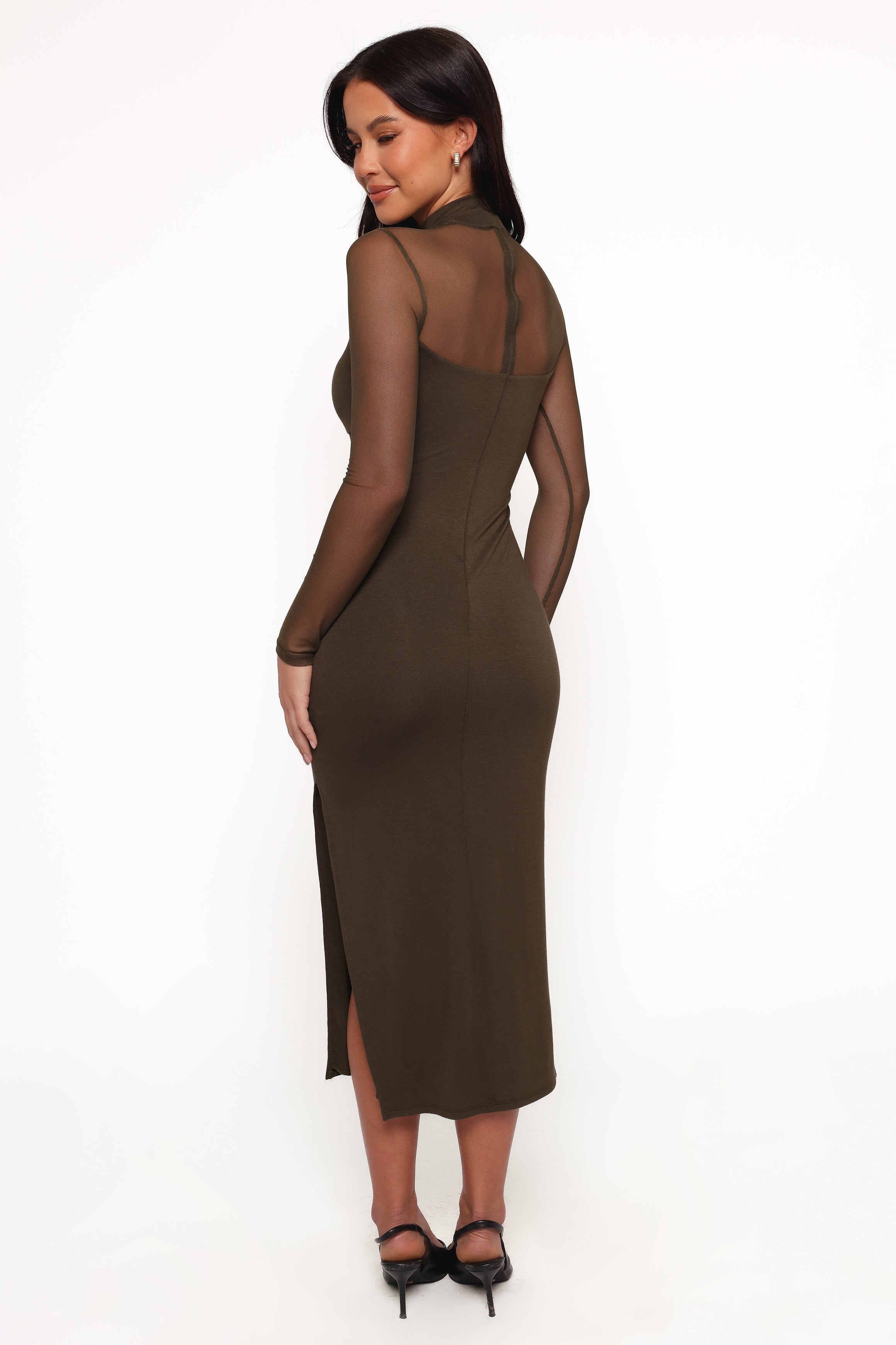 Farrow Long Sleeve Midi Dress for Women - Olive Green Flowy Casual Dress with Pockets | Perfect for Work, Date Night & Fall Outfits