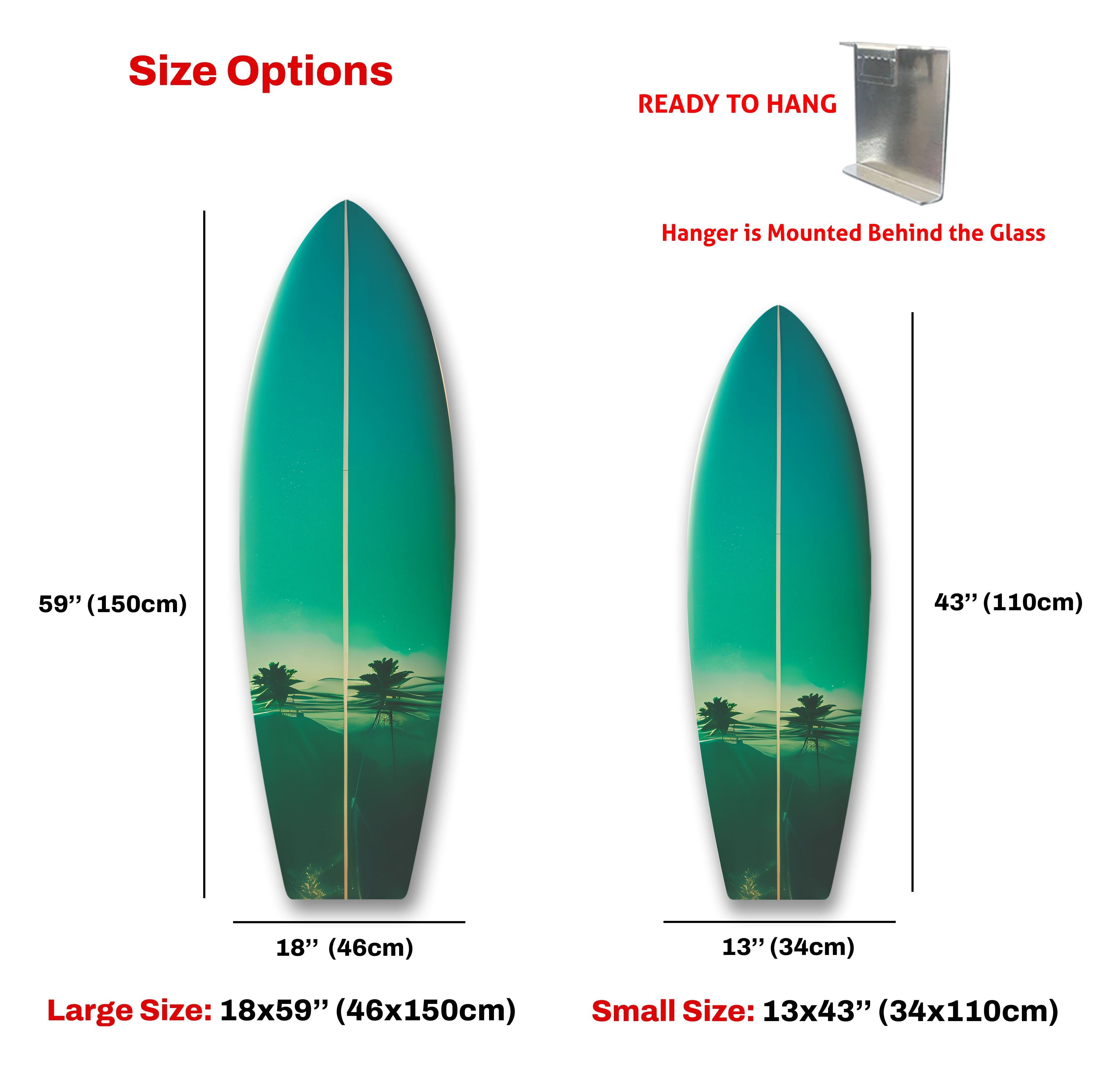 Blue Sky Surfboard Wall Art Decor - Ocean Themed Coastal Home Decor for Beach House, Living Room, Bedroom & Office