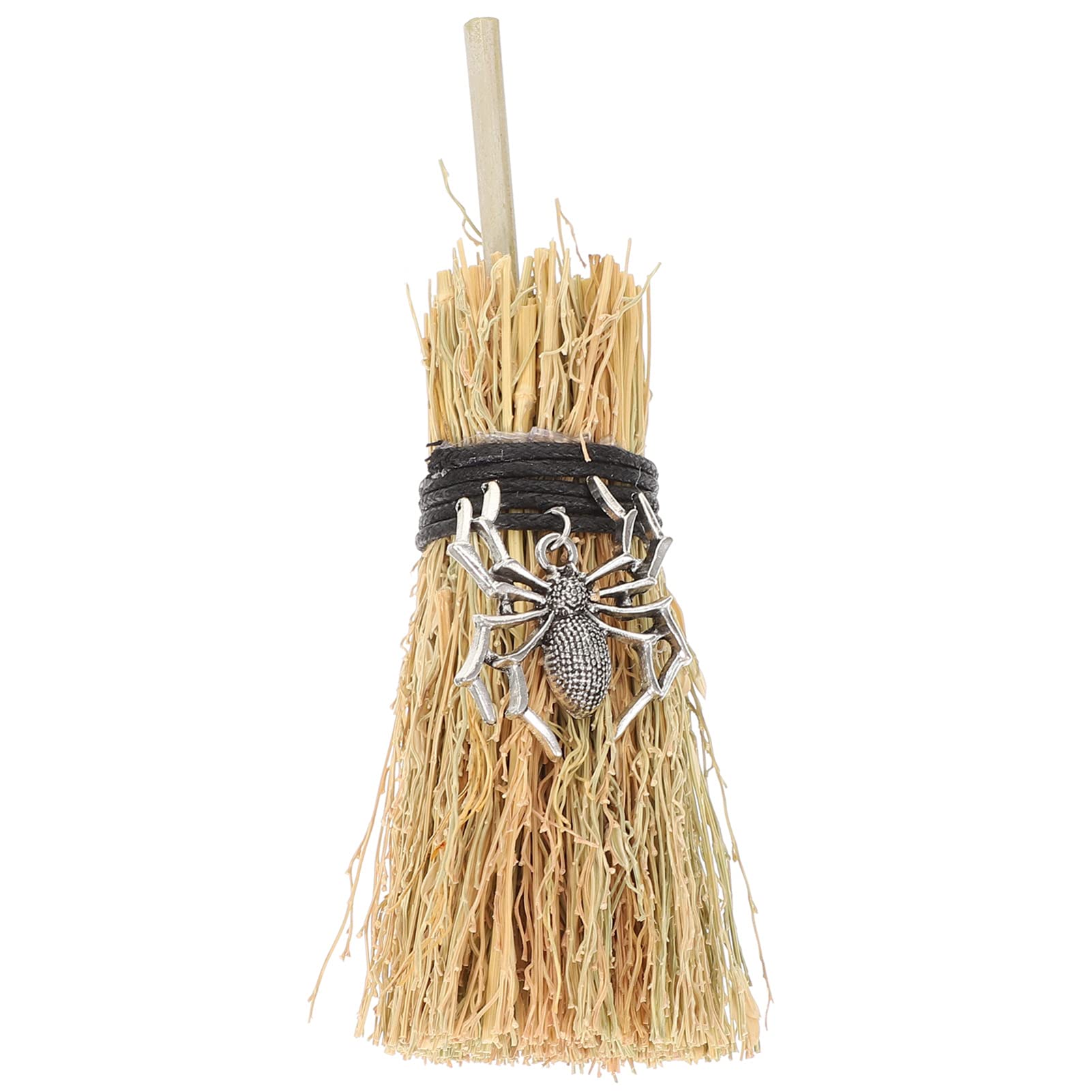 Halloween Witch Broom with Pendant - Mini Straw Broom for Wicca Altar & Party Decor