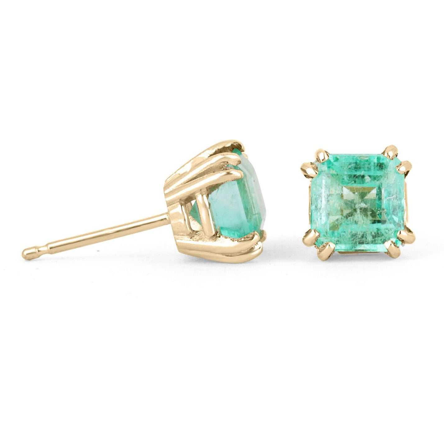 1.73tcw Asscher Cut Rich Green Colombian Emerald Earrings in 14K Gold - Elegant Jewelry for Weddings, Parties & Special Occasions