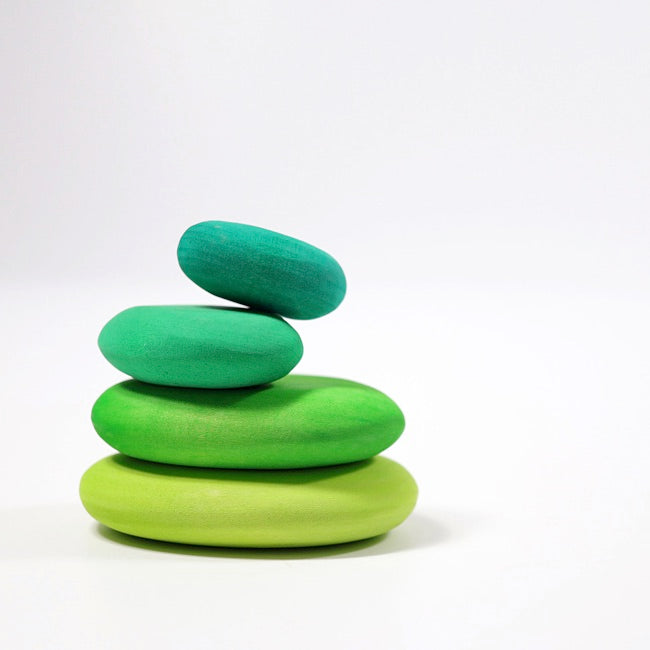 Grimm's Moss Pebble 4pc Set - Natural Wooden Sensory Stones for Kids - Perfect for Montessori Play, Sensory Bins & Early Childhood Education