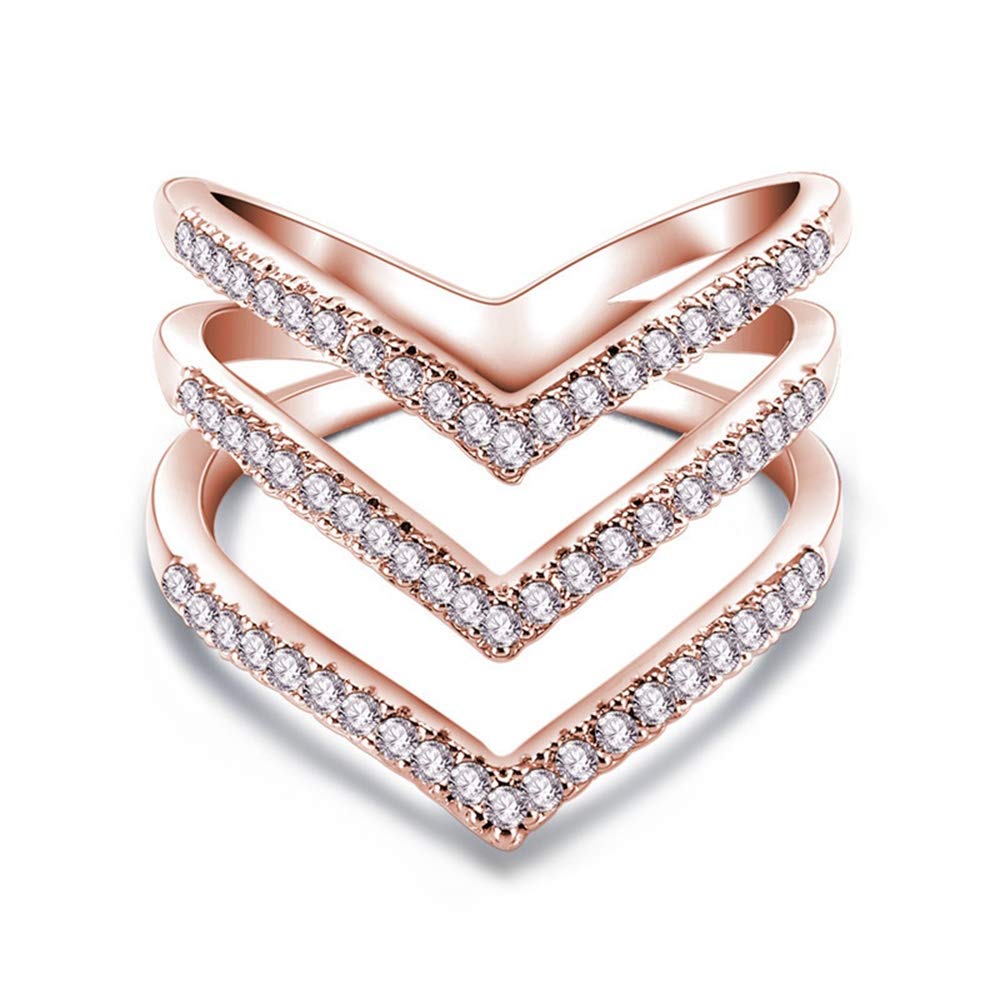 SixTwo Pointed V Shaped Chevron Women's Diamond Ring - Shiny Cubic Zirconia CZ Multi Row Eternity Band for Engagement, Wedding & Birthday Gift | Perfect for Anniversaries, Proposals & Special Occasions