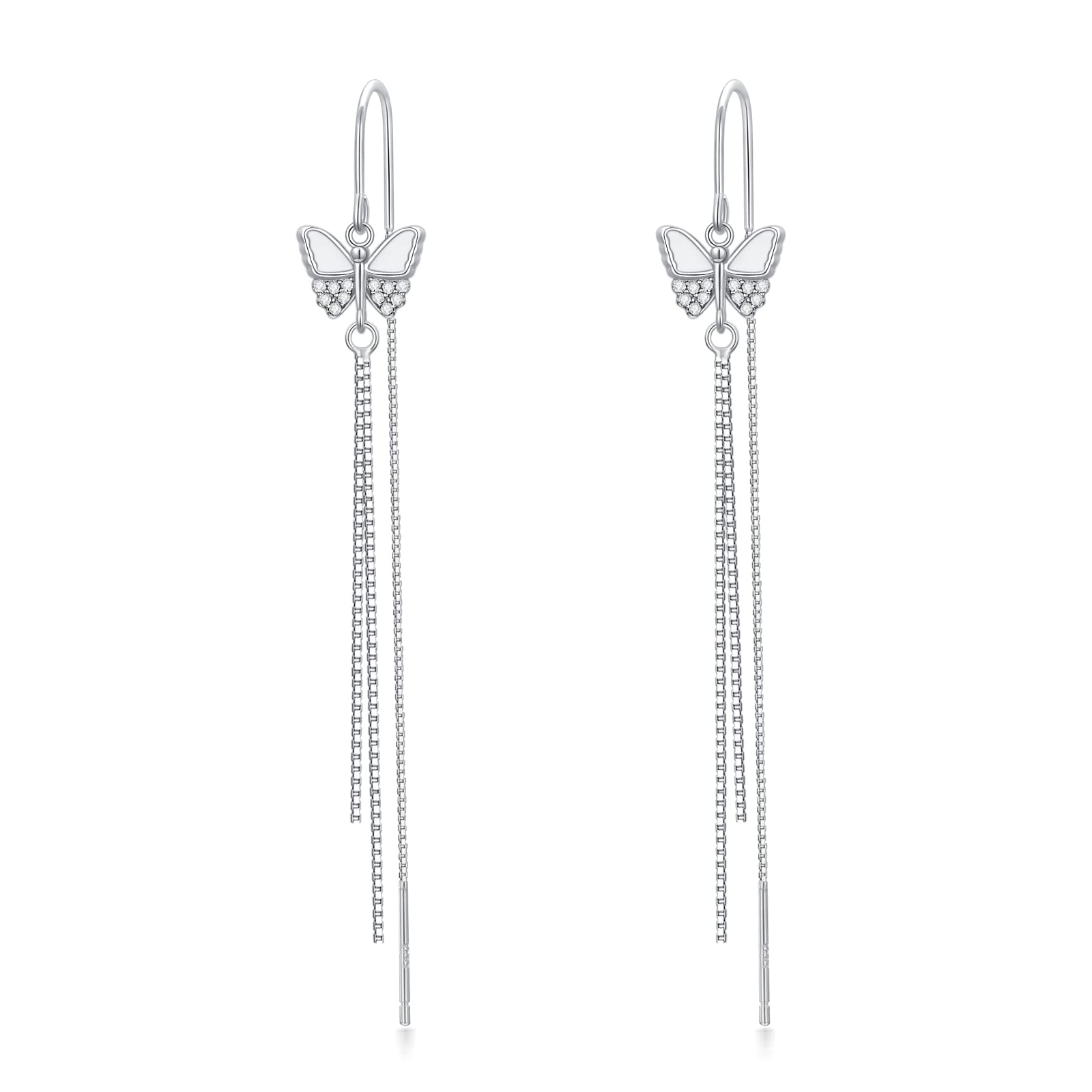 Cubic Zirconia Pearl Glass Bead Threader Earrings - 925 Sterling Silver Tassel Drop Dangle Long Chain Charm Earrings for Women | Elegant Jewelry Gift for Girls, Perfect for Parties, Weddings & Everyday Wear