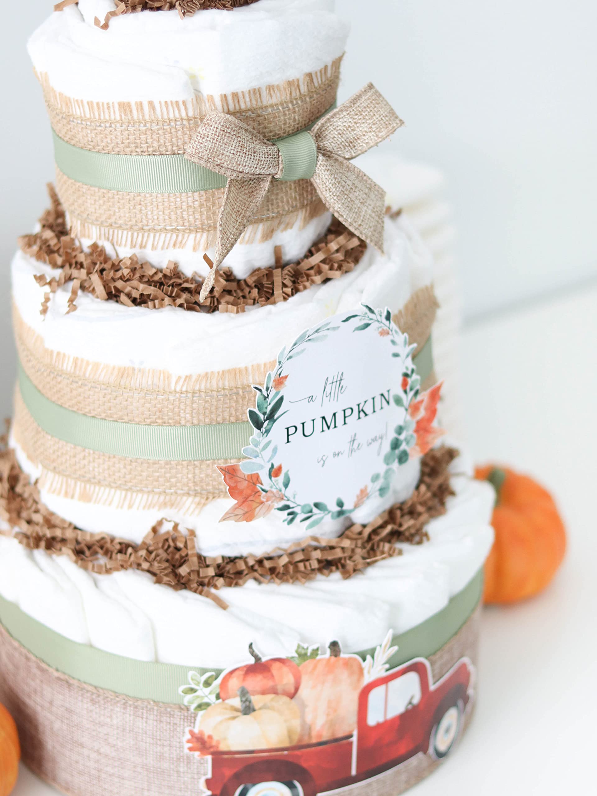 Red Autumn Truck Little Pumpkin Diaper Cake - Baby Shower Centerpiece Decor for Newborn Celebrations | Perfect for Fall Baby Showers, Gender Reveals & Nursery Decor