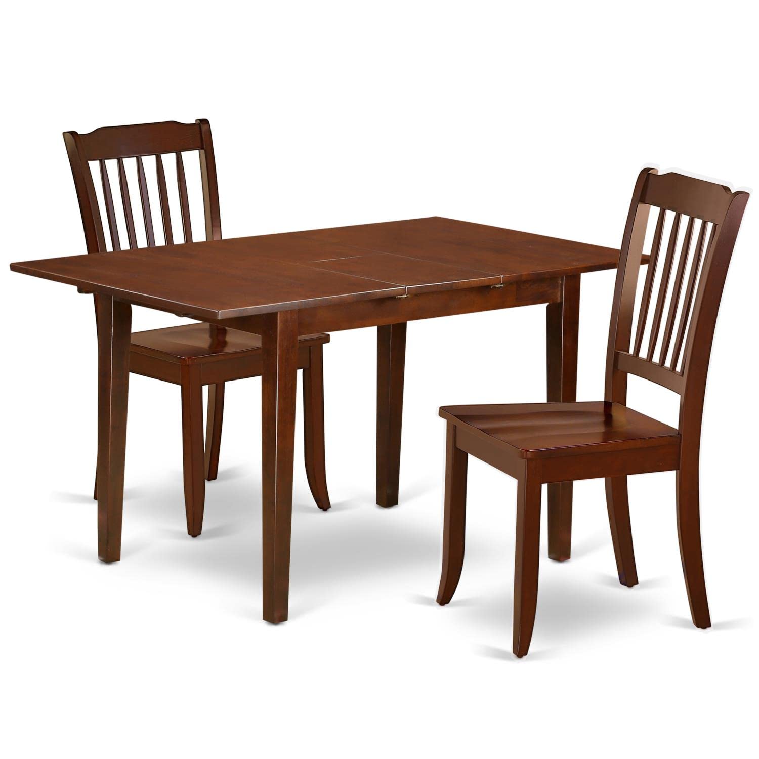 East West Furniture NODA3-MAH-W 3-Piece Small Space Dinette Set with Extendable Rectangle Table & 2 Chairs, 32x54 Inch, Mahogany - Perfect for Apartments, Breakfast Nooks & Compact Dining Areas