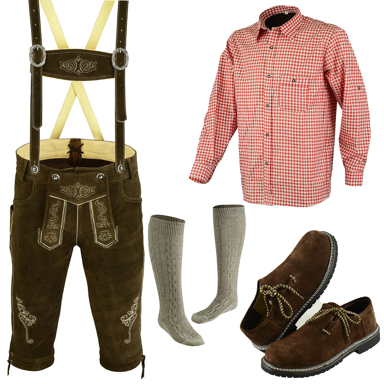 Authentic German Bavarian Oktoberfest Lederhosen Outfit - Traditional Leather Pants with Shirt & Accessories - Perfect for Oktoberfest, Costume Parties & Cultural Events