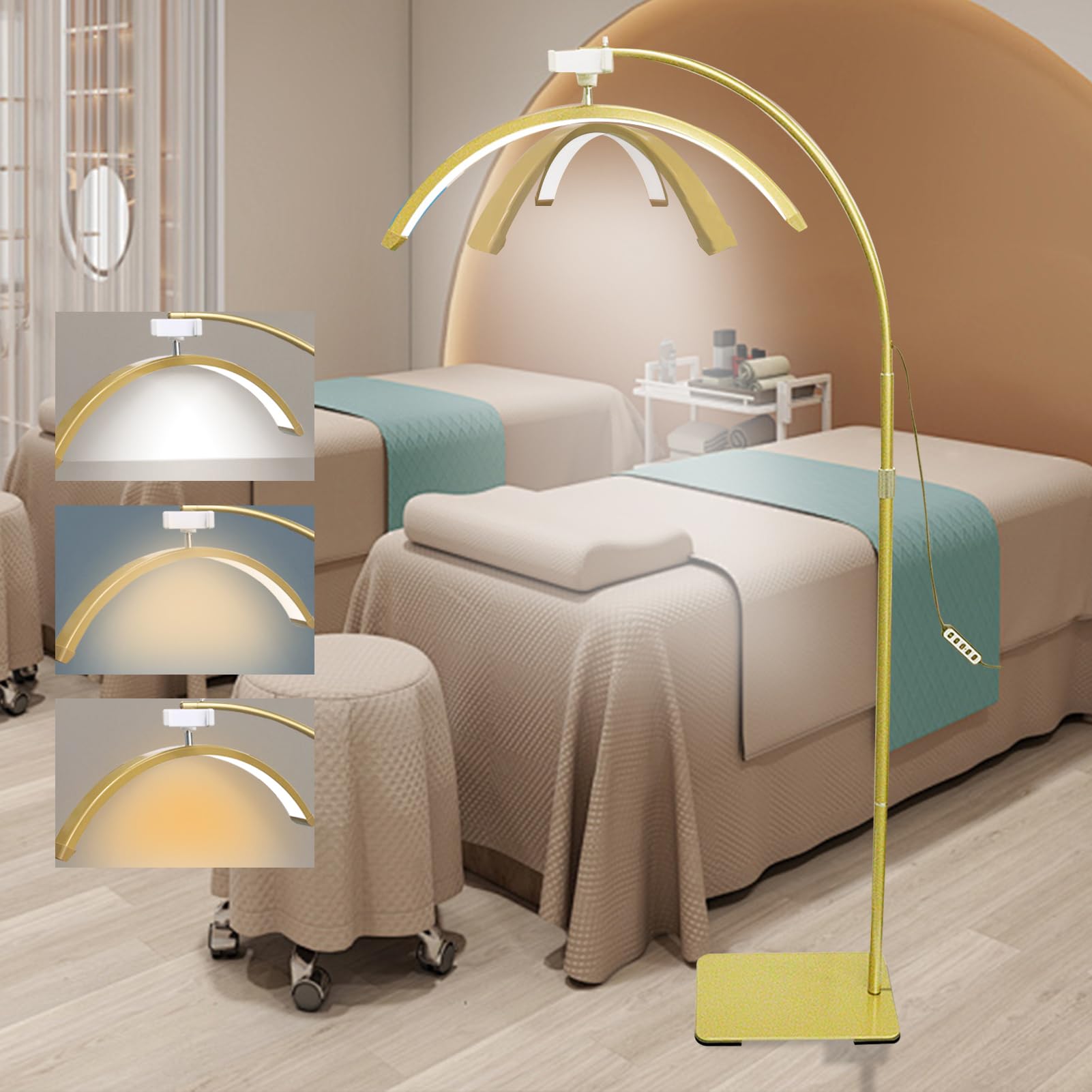 Professional Dimmable LED Eyelash Extension Light with Rotating Half Moon Design - Adjustable Lash Lamp for Estheticians & Lash Techs with Phone Holder (Gold) | Perfect for Salon, Spa & Home Lash Application