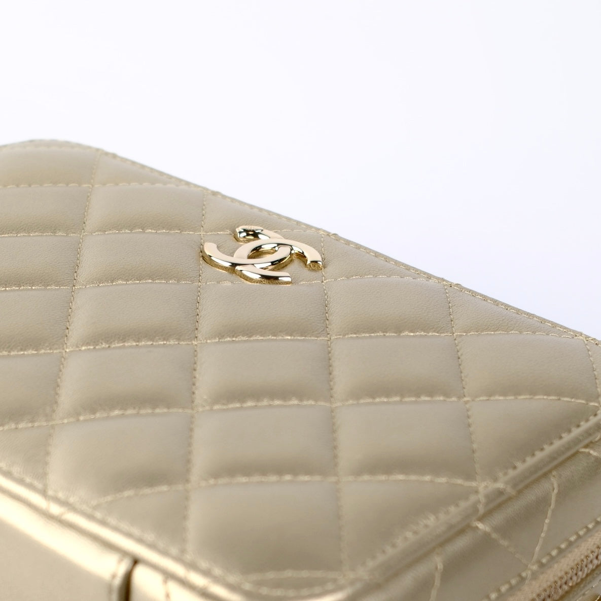 Chanel Champagne Gold Top Handle Vanity Crossbody Bag with Mirror - Luxury Designer Handbag for Women, Evening Parties & Special Occasions