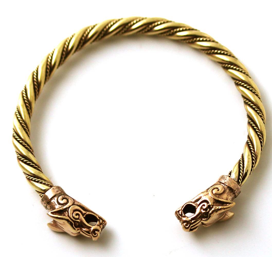 Viking Fenrir Wolf Head Twisted Cable Bangle Cuff Bracelet - Norse Pagan Jewelry for Men & Women - Perfect for LARP, Cosplay, and Viking Theme Events
