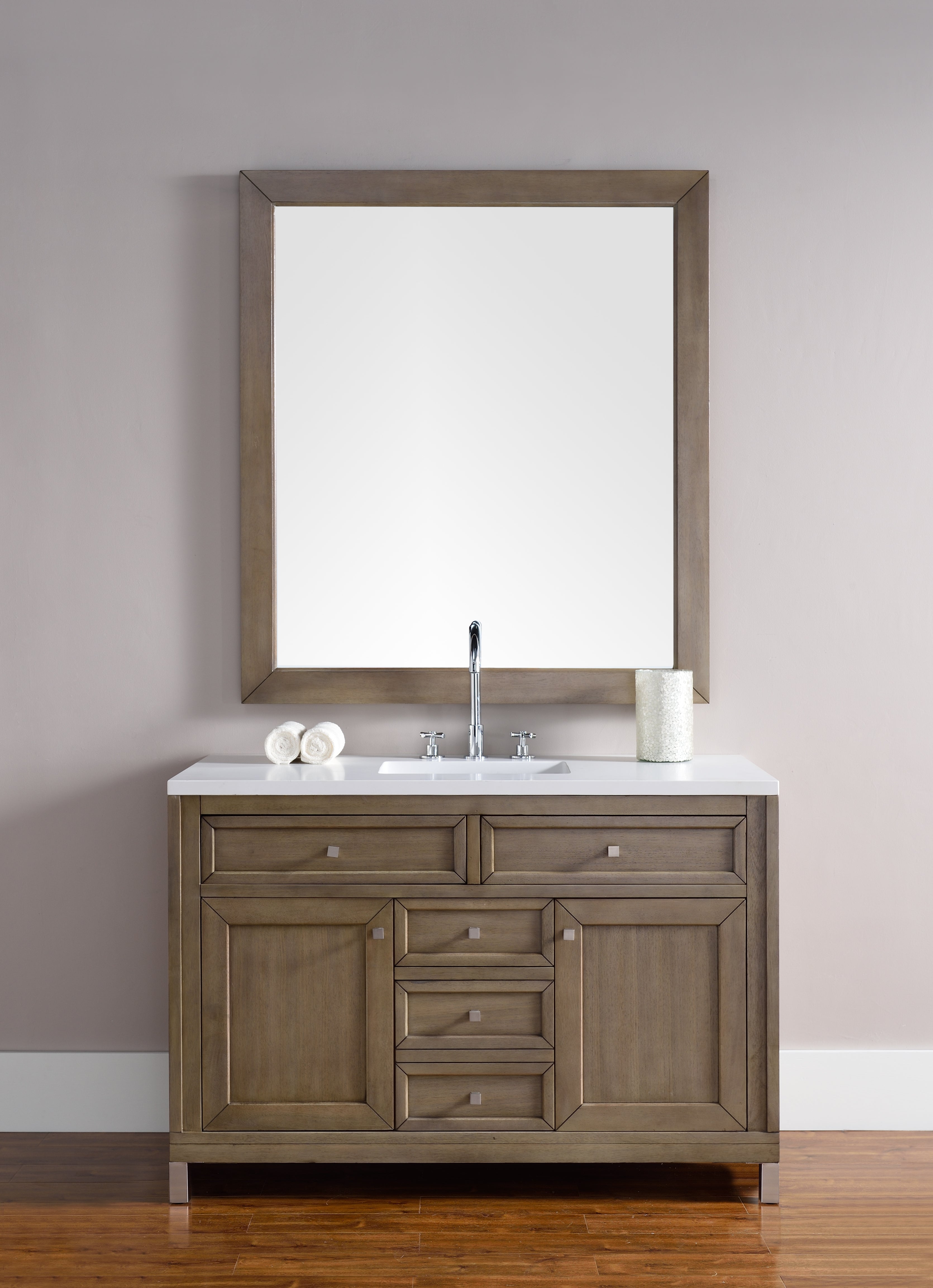 Chicago 48 Inch Single Bathroom Vanity Set - Whitewashed Walnut Base with 3CM White Zeus Quartz Countertop - Perfect for Modern Farmhouse & Coastal Bathroom Designs