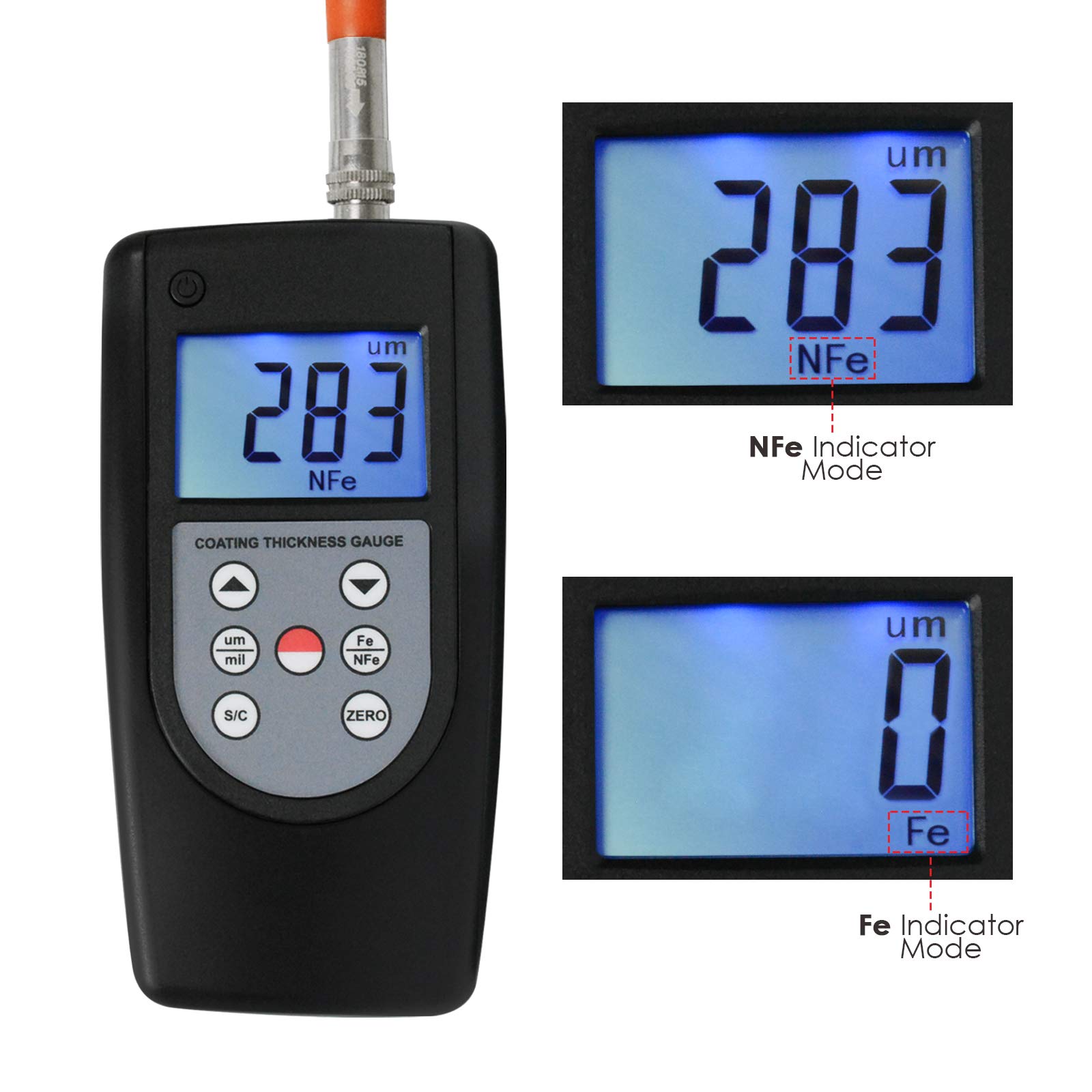 Digital Coating Thickness Gauge 0-2000μm (0-80mil) - Magnetic Induction & Eddy Current Meter for Non-Magnetic & Non-Conductive Materials - Auto Substrate Detection - Perfect for Automotive, Marine & Industrial Paint Thickness Measurement