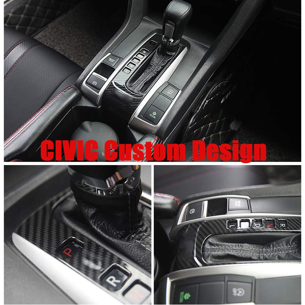 XITER Carbon Fiber Gear Panel Trim & Shift Box Cover for 2016-2021 Honda Civic 10th Gen (Automatic Transmission) - 2PC Interior Accessories for Enhanced Car Styling & Protection