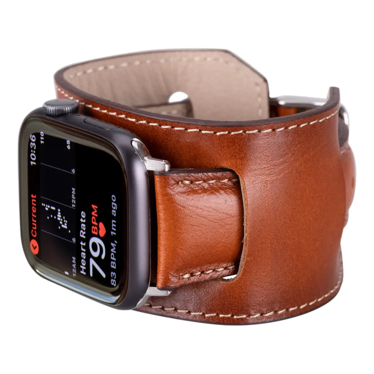 Burnished Tan Leather Apple Watch Band - Premium Genuine Leather Cuff Strap for Apple Watch Series 9/8/7/6/SE/5/4/3/2/1 - Stylish & Comfortable for Work, Travel & Everyday Wear