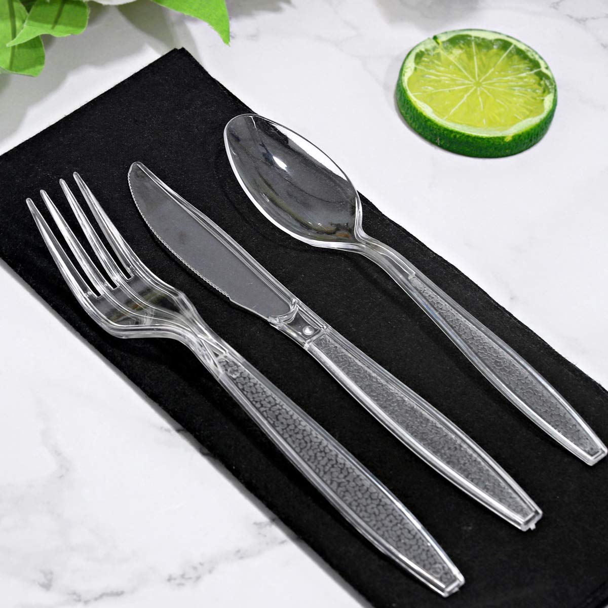 360-Piece Clear Plastic Silverware Set - Disposable Cutlery for Parties (120 Forks, 120 Spoons, 120 Knives) - Perfect for BBQs, Picnics & Catering Events