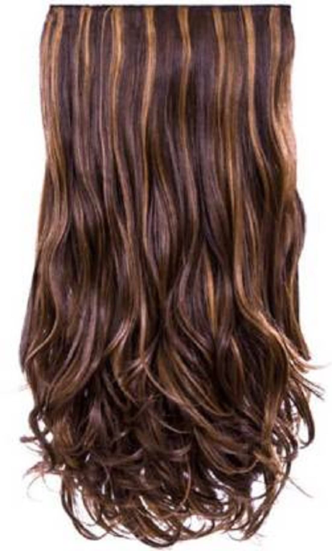 Abrish Golden Highlight Long Synthetic Women Hair Extensions | Full Head Instant One Piece Curly Clip-in Hairpiece | Golden Brown to Light Blonde Ombre Weft | Perfect for Parties, Weddings & Daily Styling