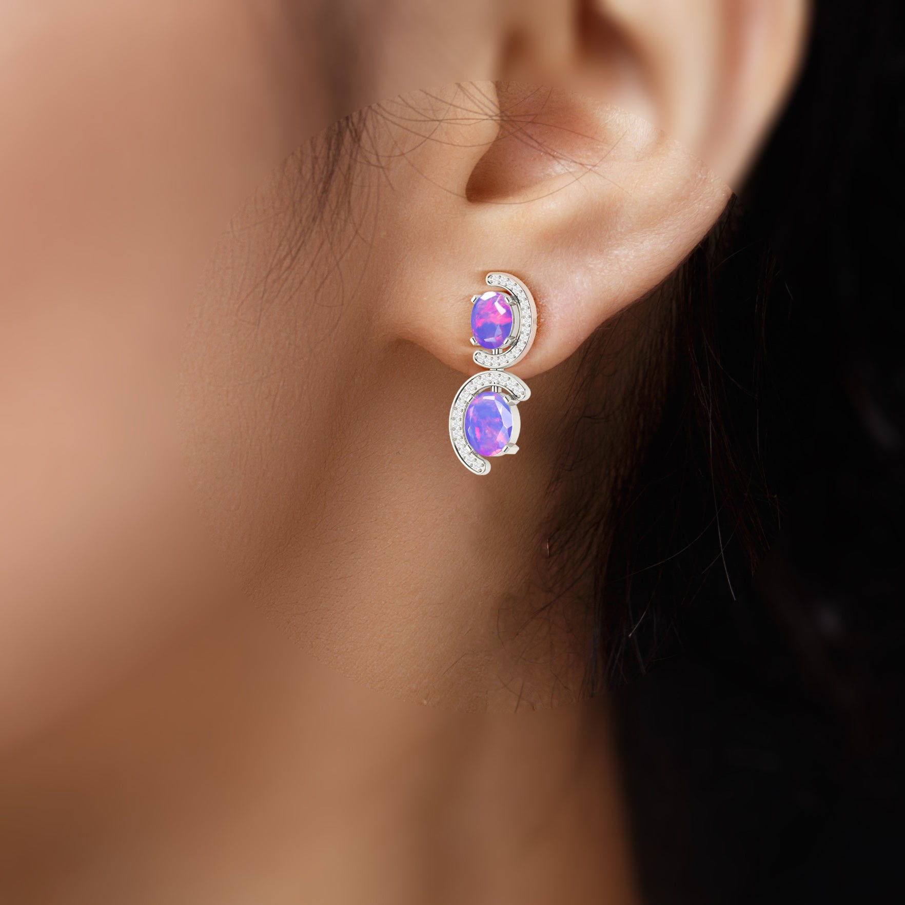 Natural Lavender Opal 'C' Shape Stud Earrings for Women - Hypoallergenic Sterling Silver Earrings for Sensitive Ears - Perfect for Everyday Wear, Date Night & Special Occasions