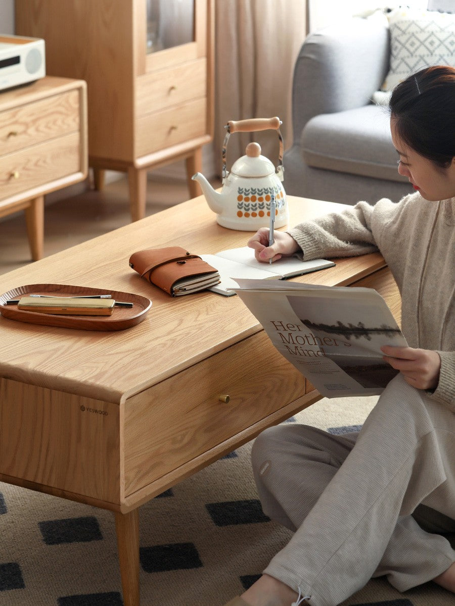 Solid Oak and Ash Wood Modern Nordic Coffee Table - Minimalist Living Room Furniture for Small Spaces and Apartments