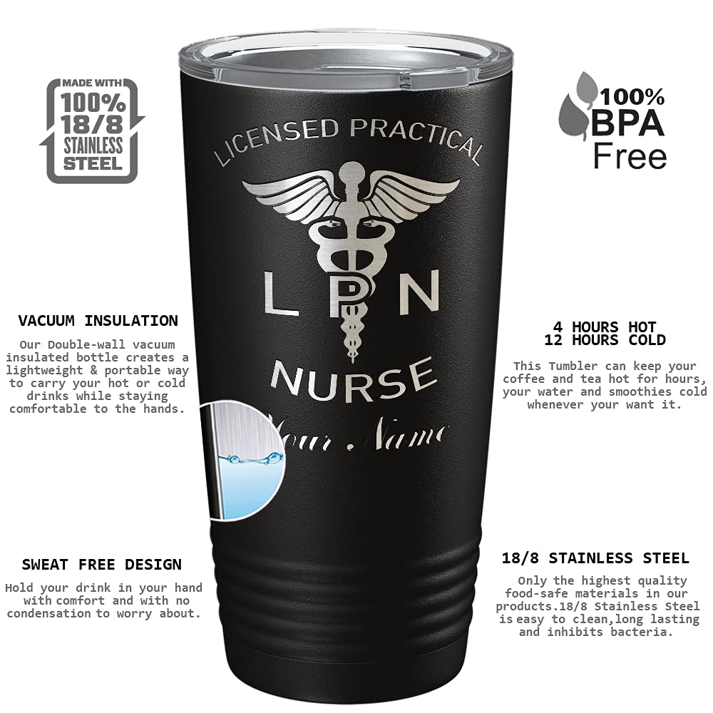 Personalized LPN Licensed Practical Nurse 20oz Stainless Steel Tumbler with Lid - Insulated Travel Mug for Coffee & Tea - Perfect Gift for Nurses, Medical Professionals & Students - Great for Hospitals, Clinics & Commutes